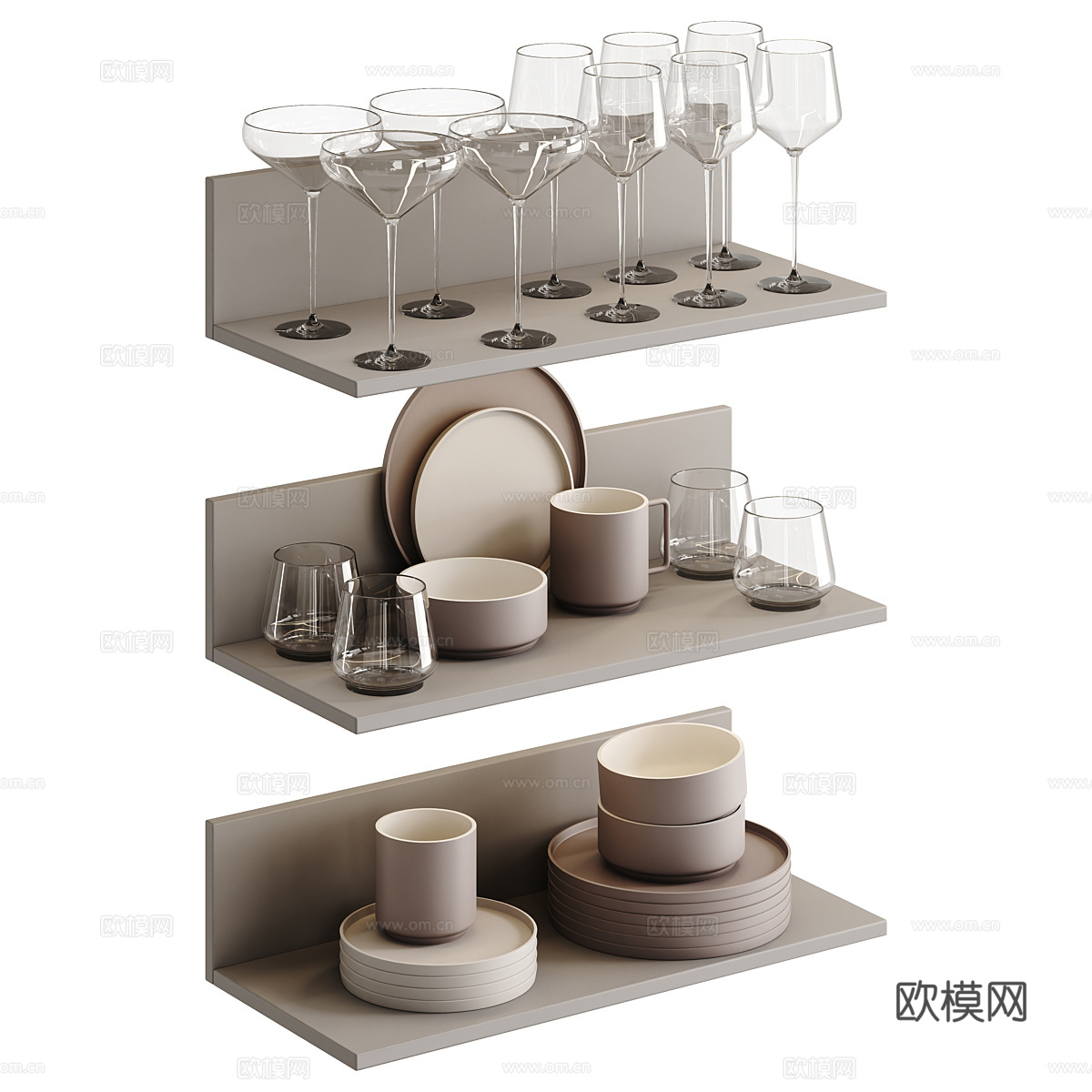 现代奶油风餐具组合3d模型