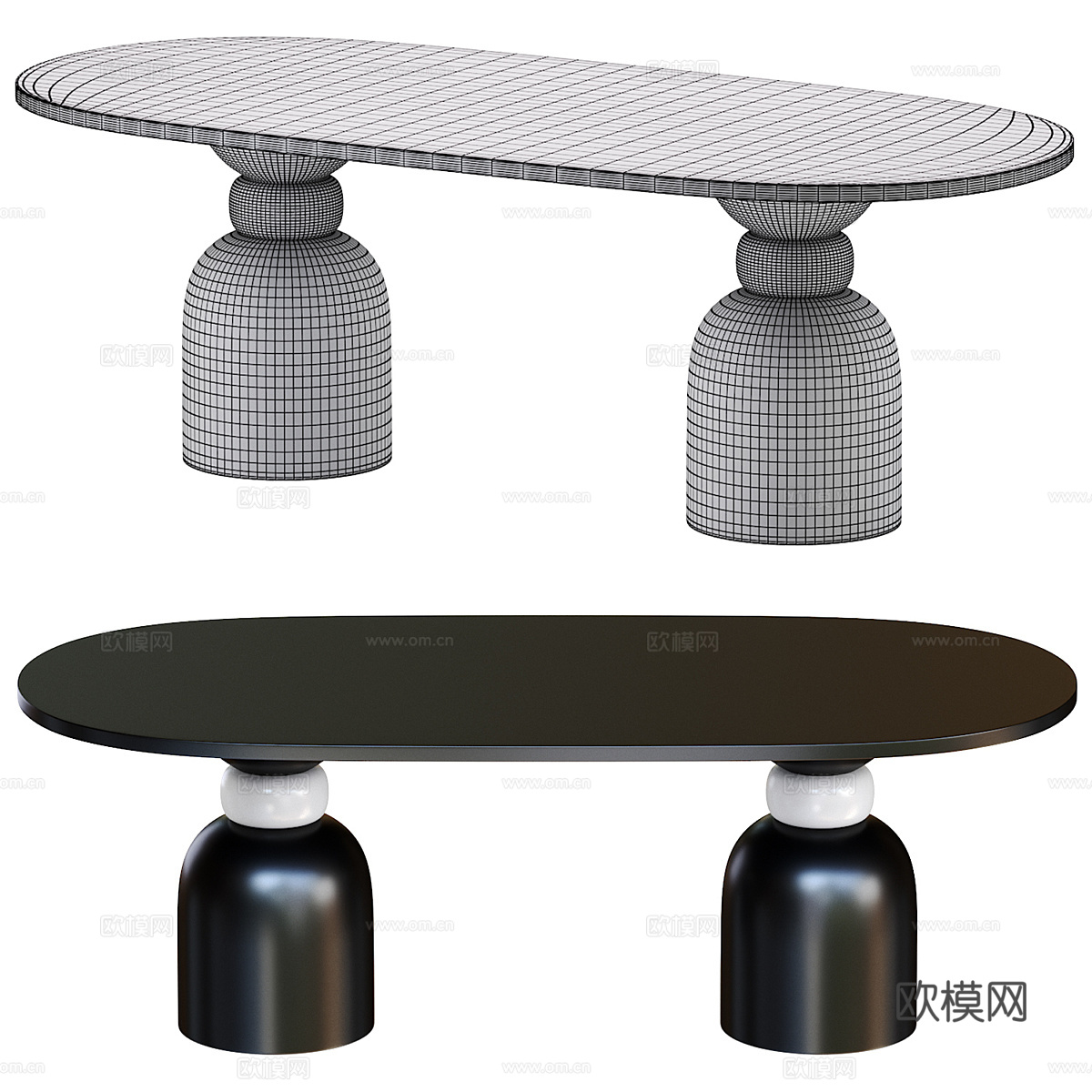 现代意式轻奢椭圆餐桌3d模型