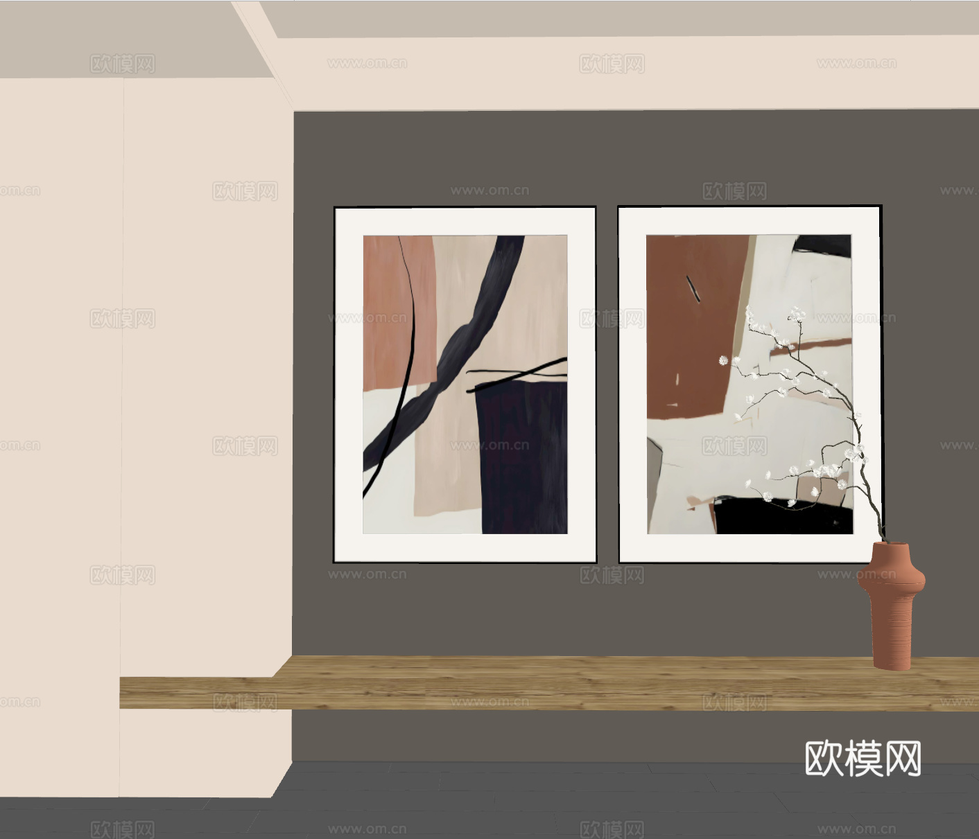 现代挂画 现代抽象挂画 现代组合画su模型