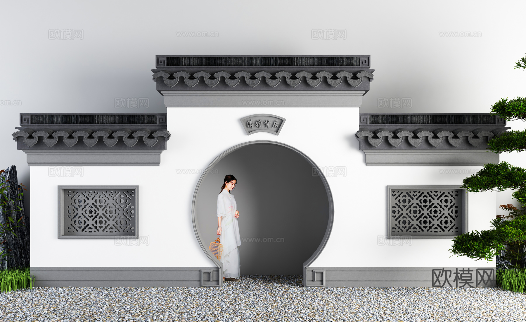 月亮门 月洞门 围墙3d模型