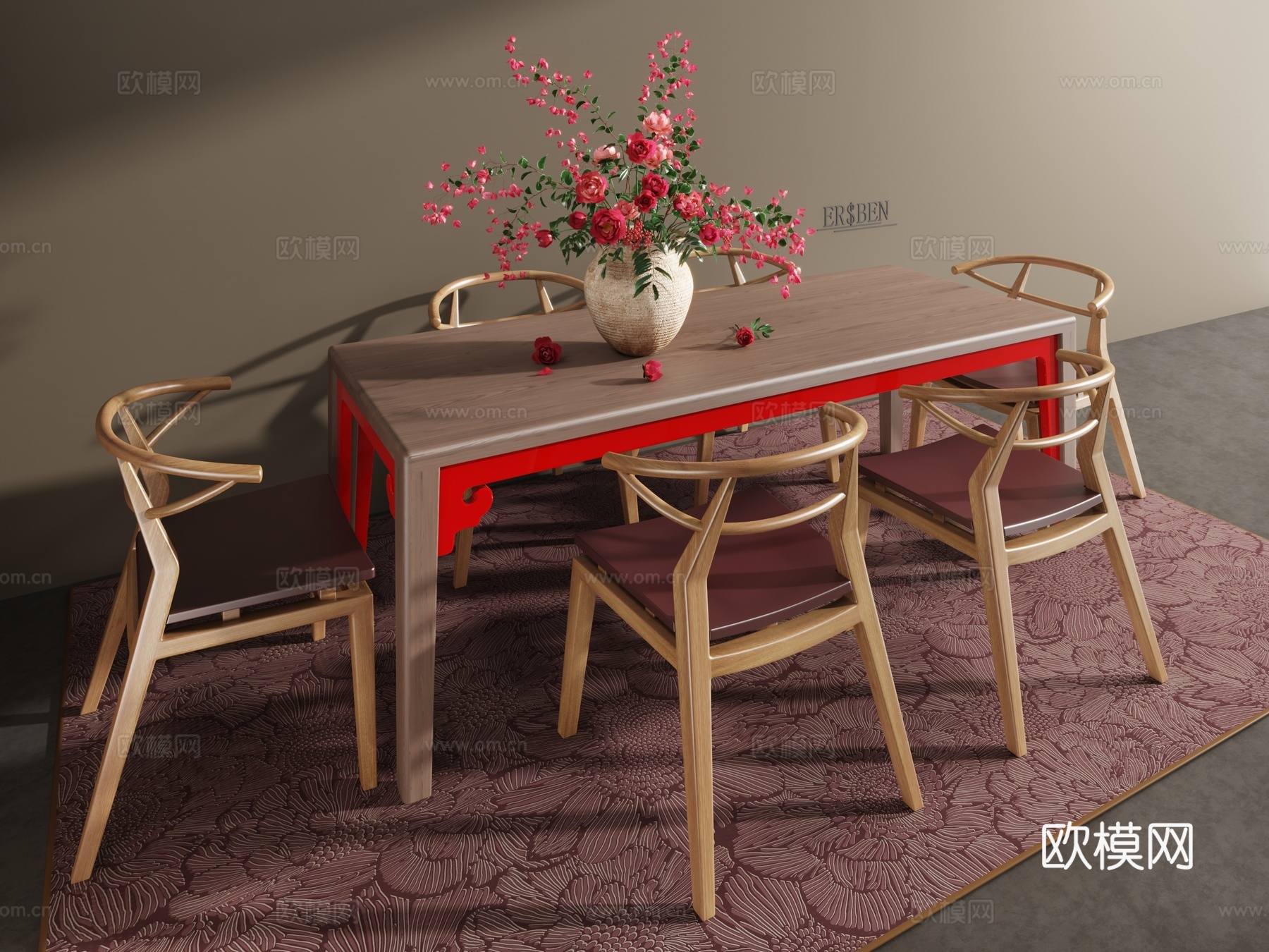 原木风餐桌椅3d模型