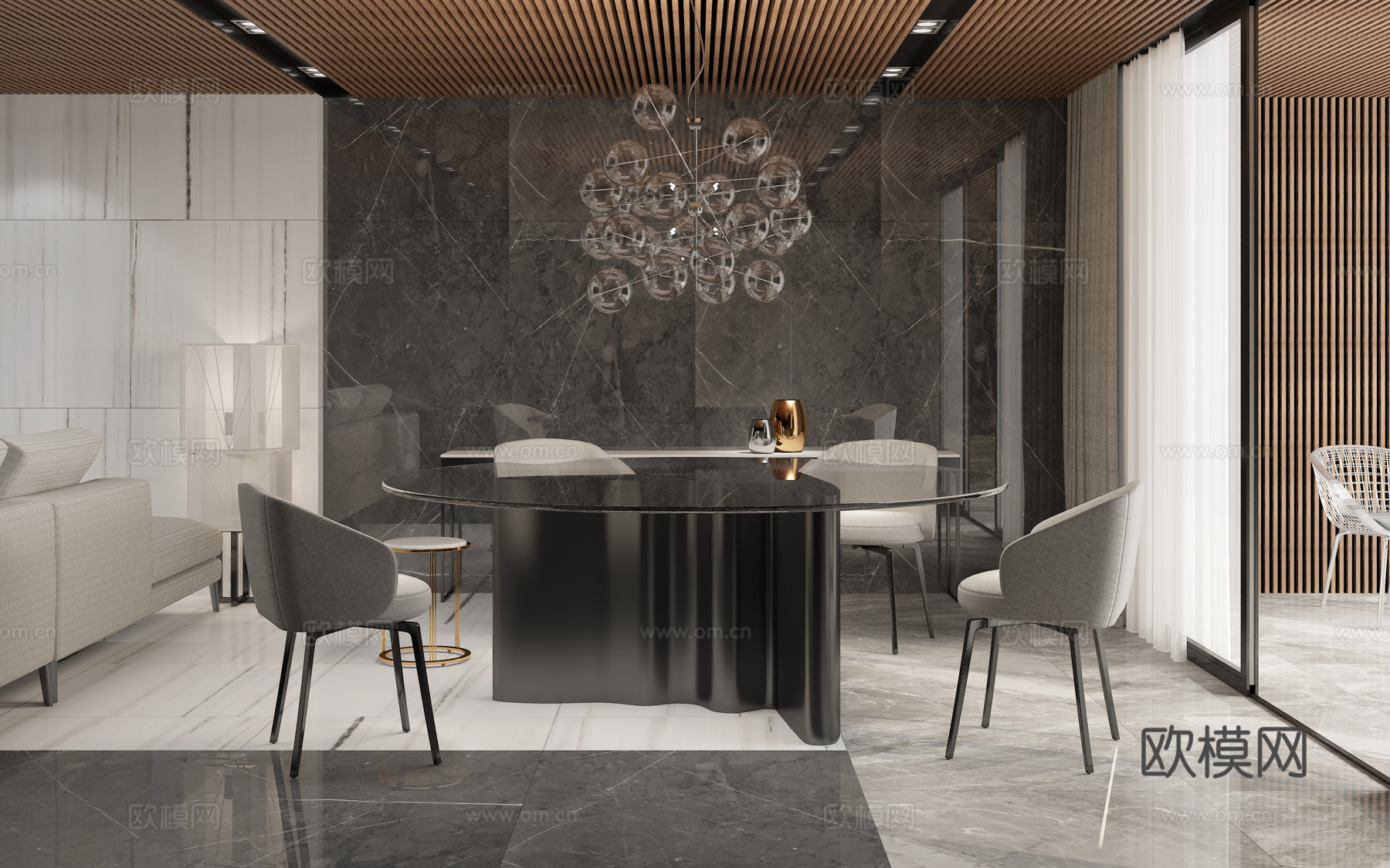 现代餐厅 吊灯 餐桌椅3d模型