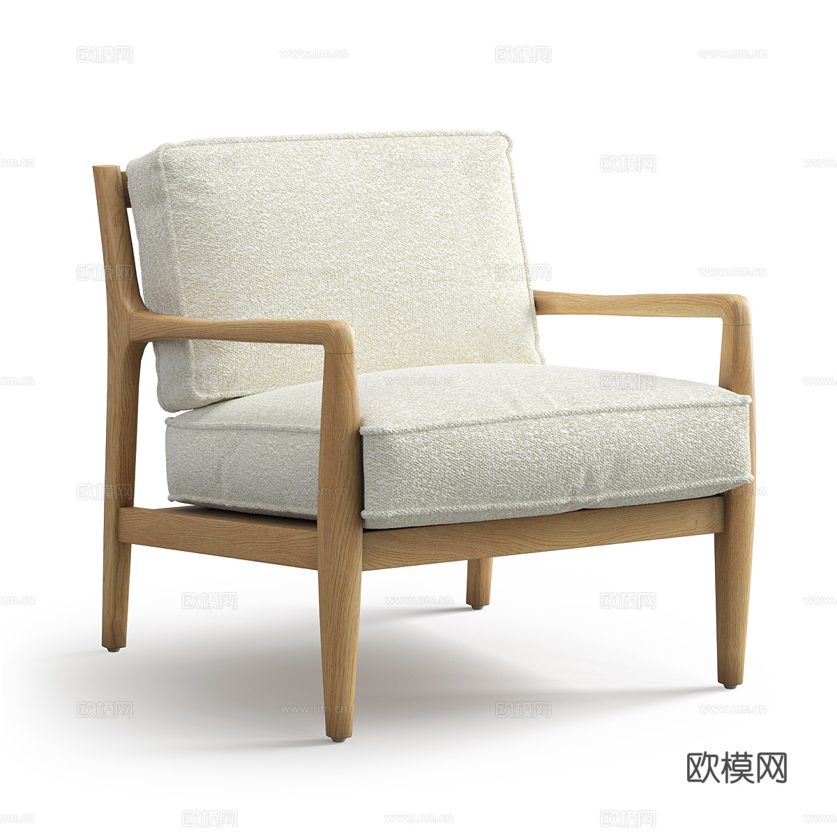 新中式木质布艺扶手椅3d模型