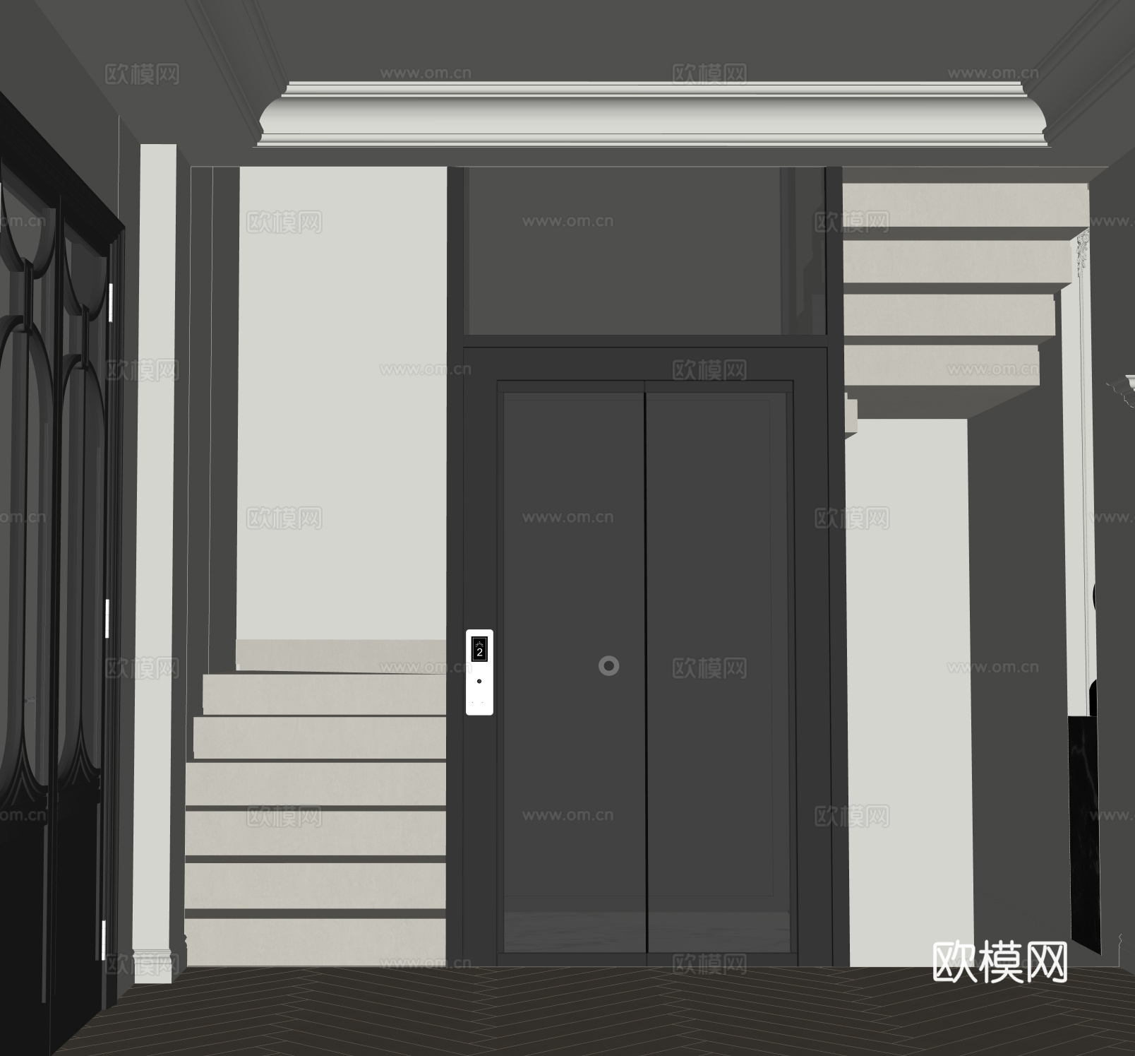 现代别墅楼梯 电梯su模型