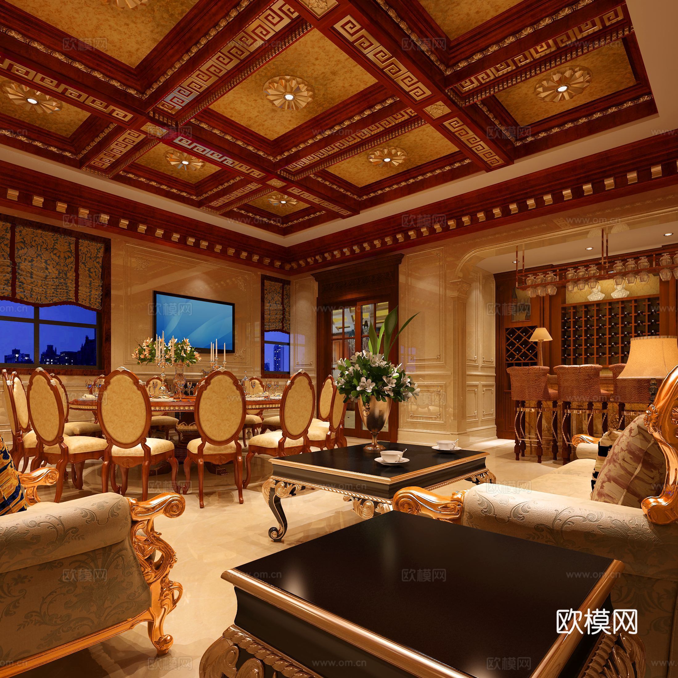 经典欧式大餐厅 吧台3d模型