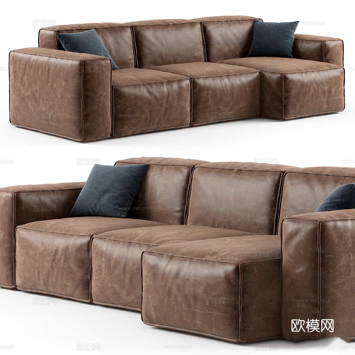 现代意式皮革组合沙发3d模型