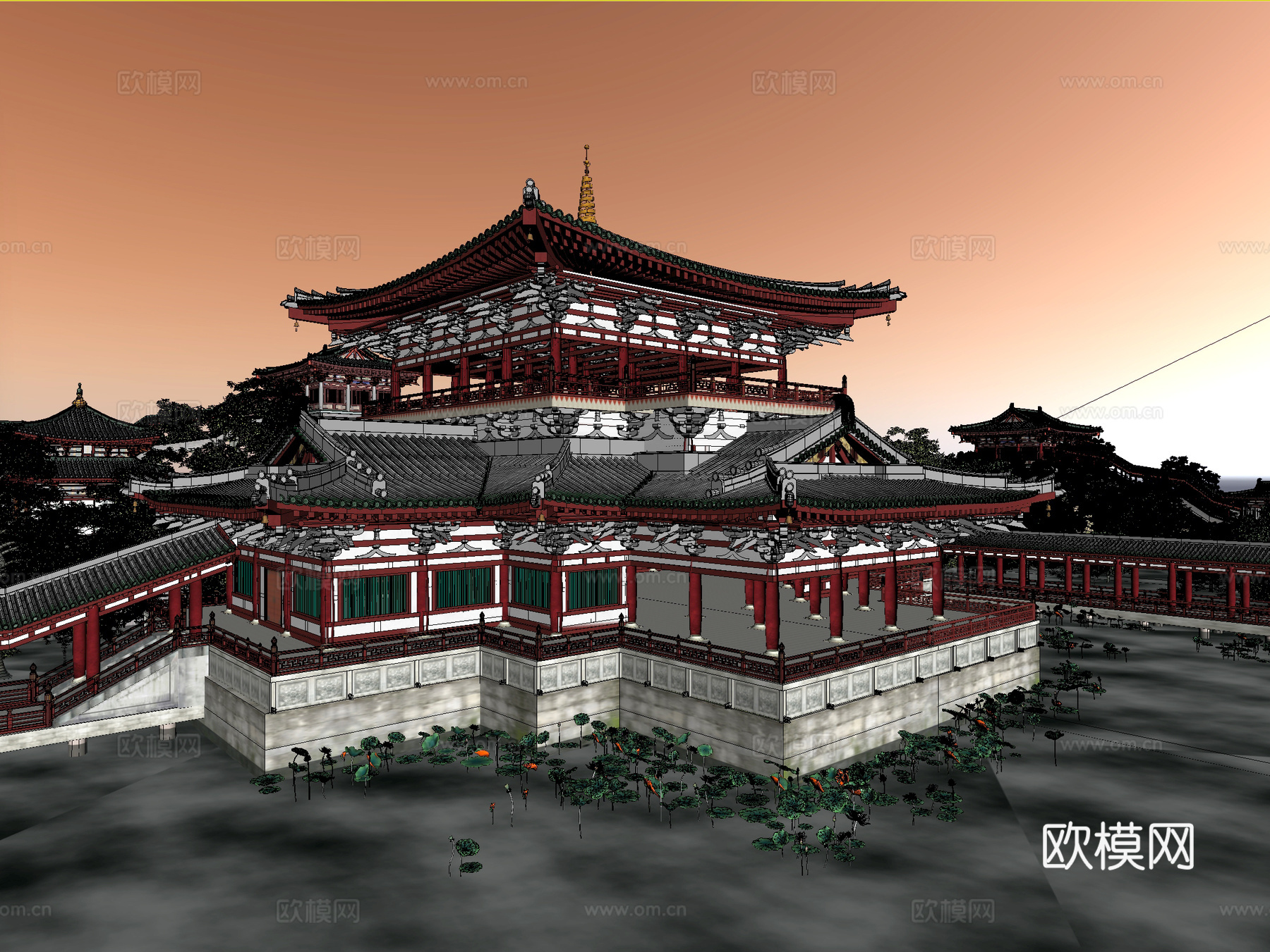 古建 中式建筑 庙宇 寺庙 小镇 连廊3d模型