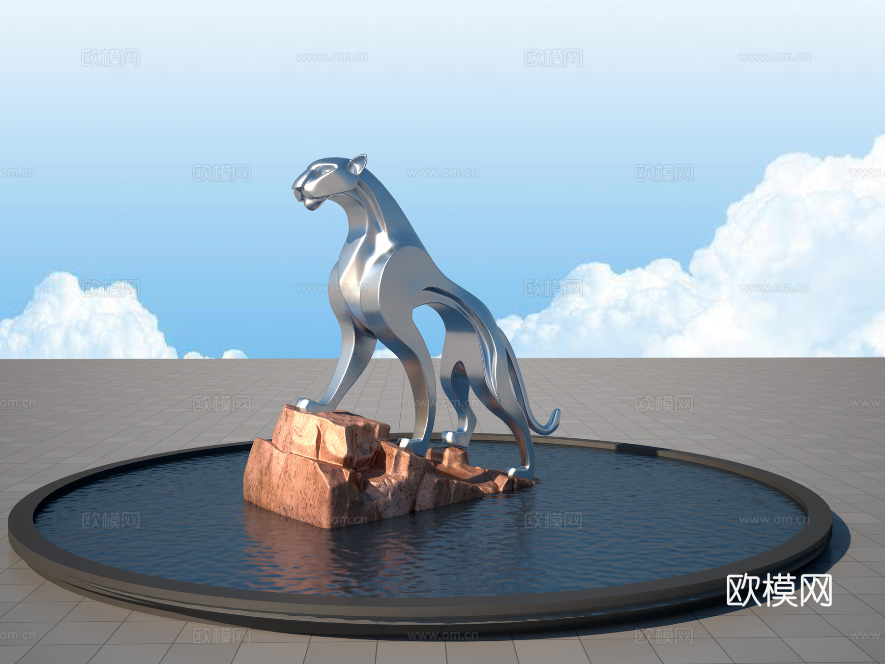 抽象猎豹雕塑3d模型