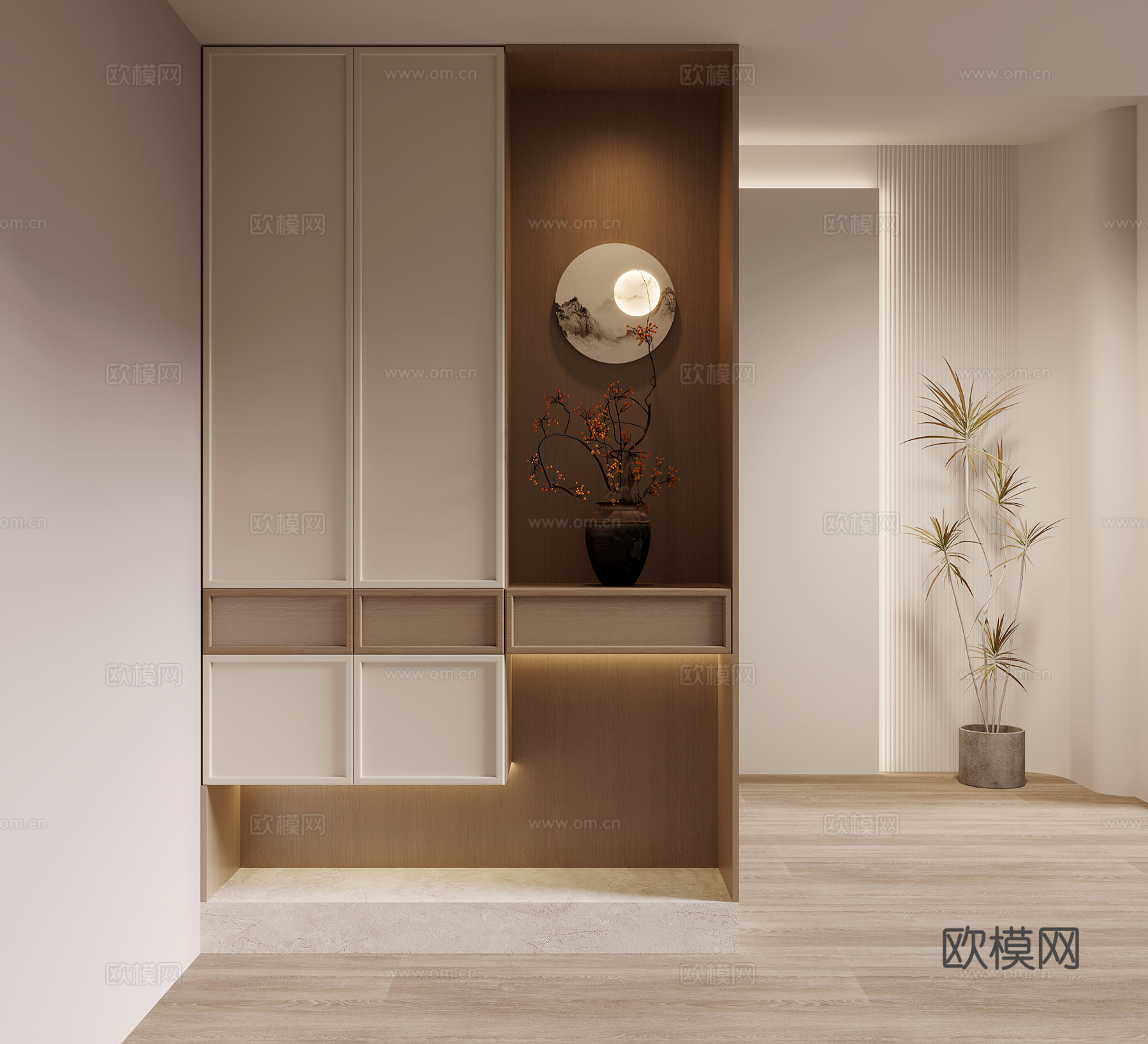 鞋柜 中古风入户鞋柜 玄关柜su模型