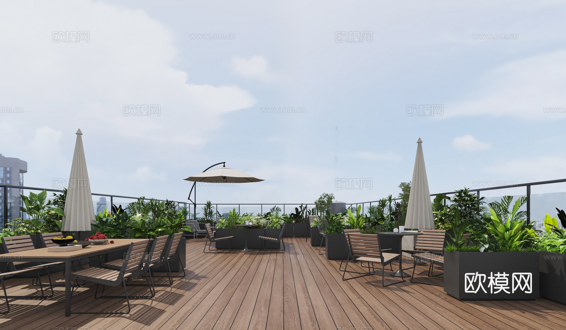 现代屋顶花园休息区3d模型