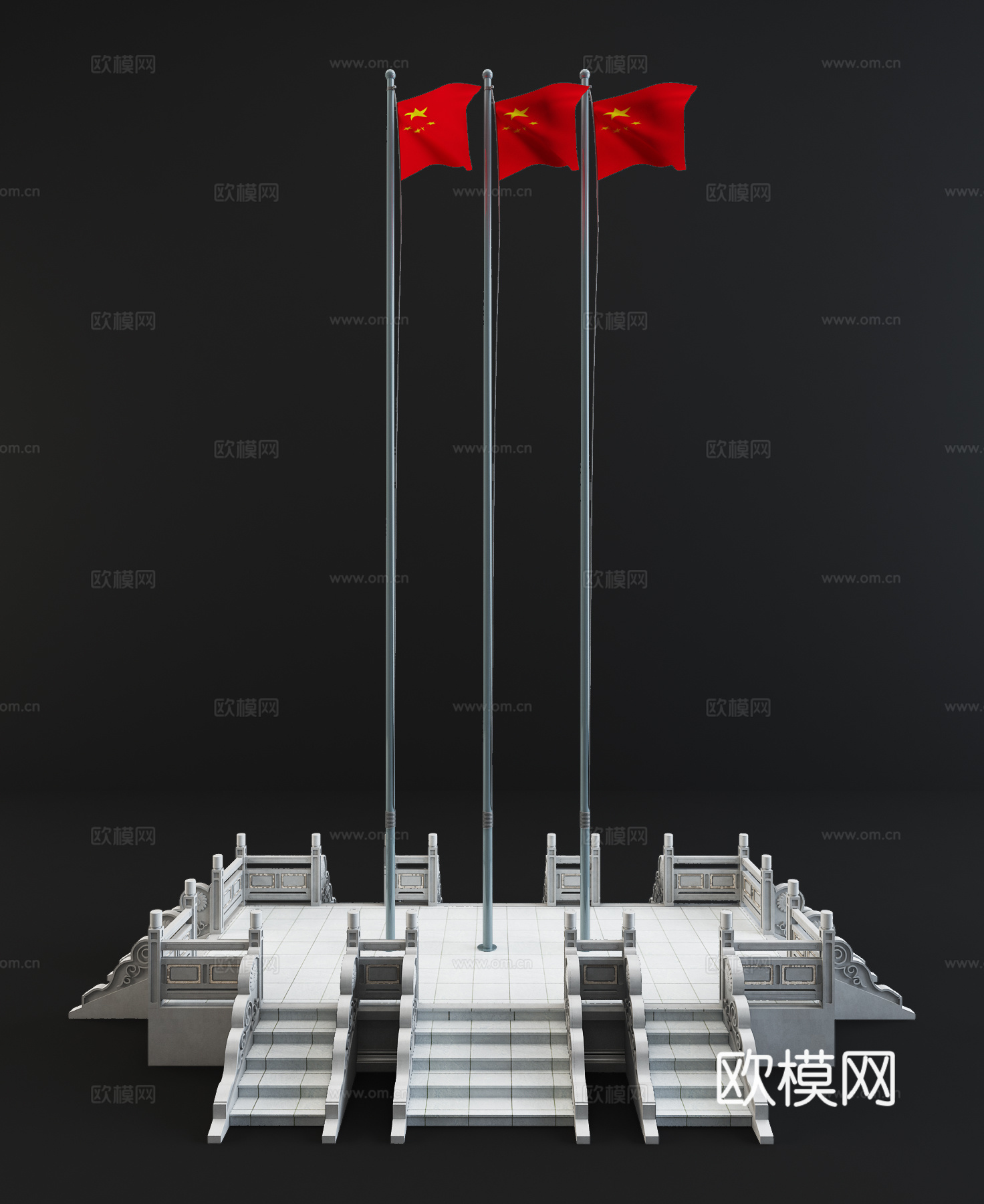 国旗旗帜升旗台3d模型