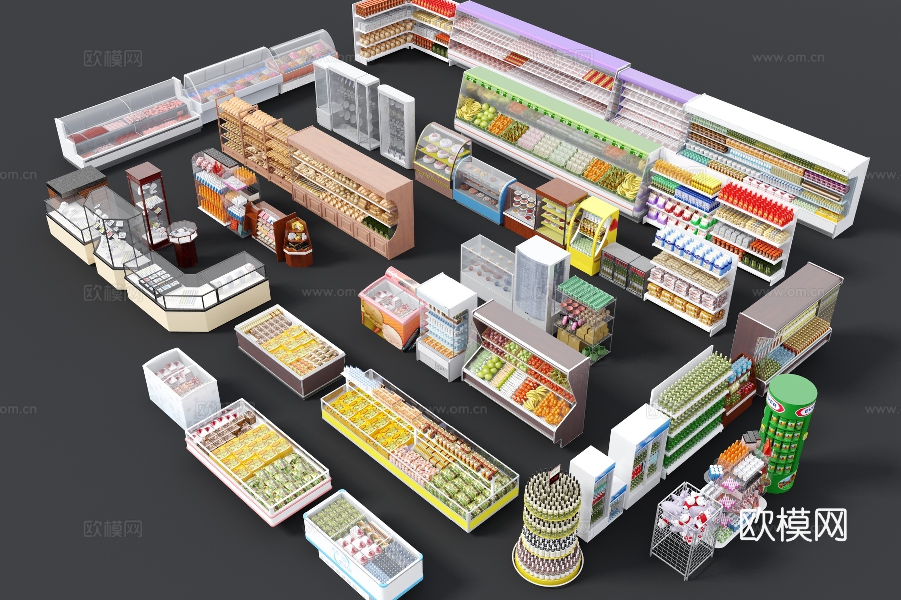 超市 超市组合 超市设施 超市家具 超市元素 货柜3d模型