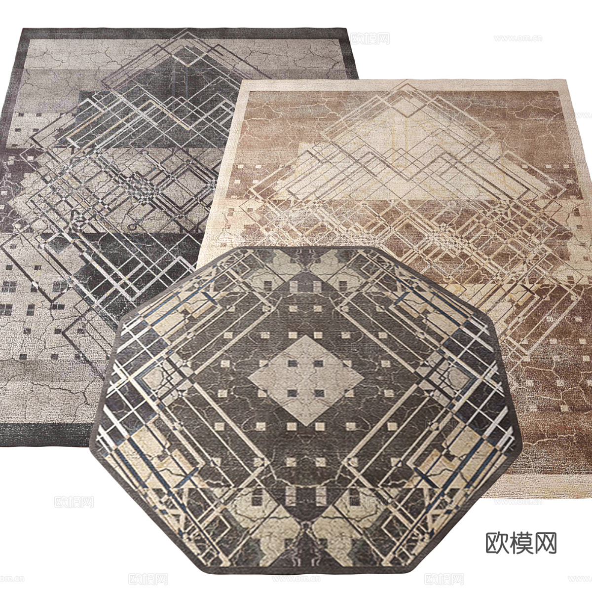 美式复古布艺地毯3d模型