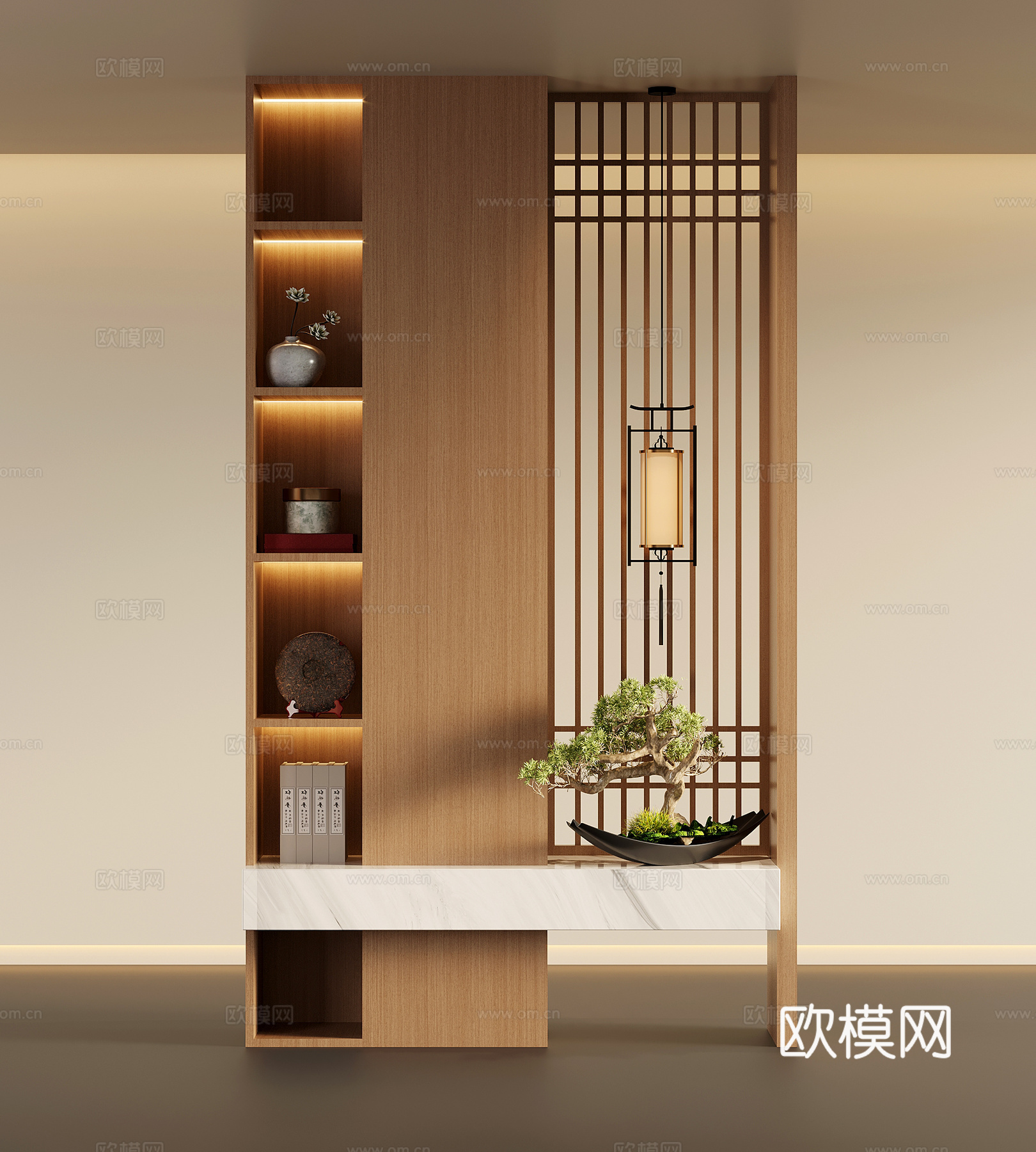 隔断柜 新中式隔断柜 装饰柜su模型