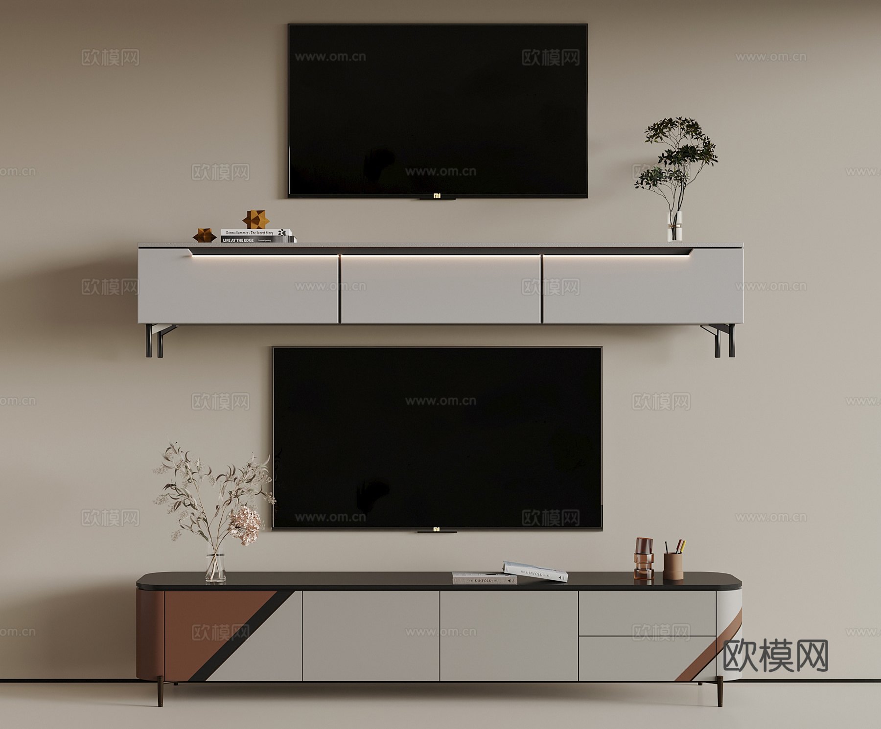 现代轻奢电视柜组合 电视3d模型