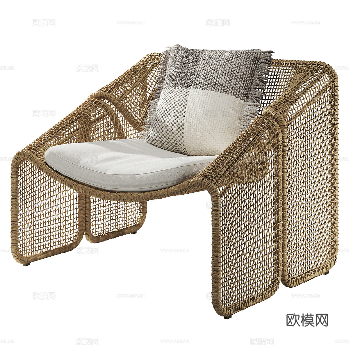 新中式侘寂藤编扶手椅3d模型