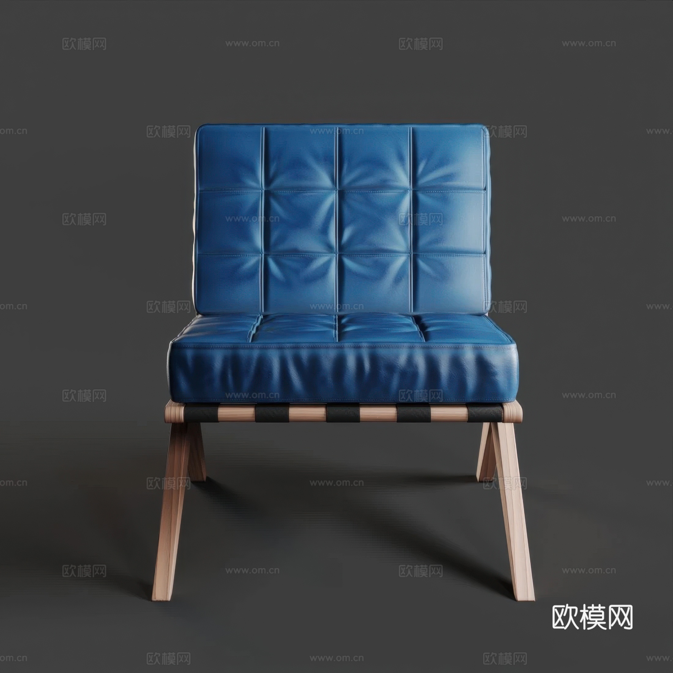 现代意式木质皮革休闲椅3d模型