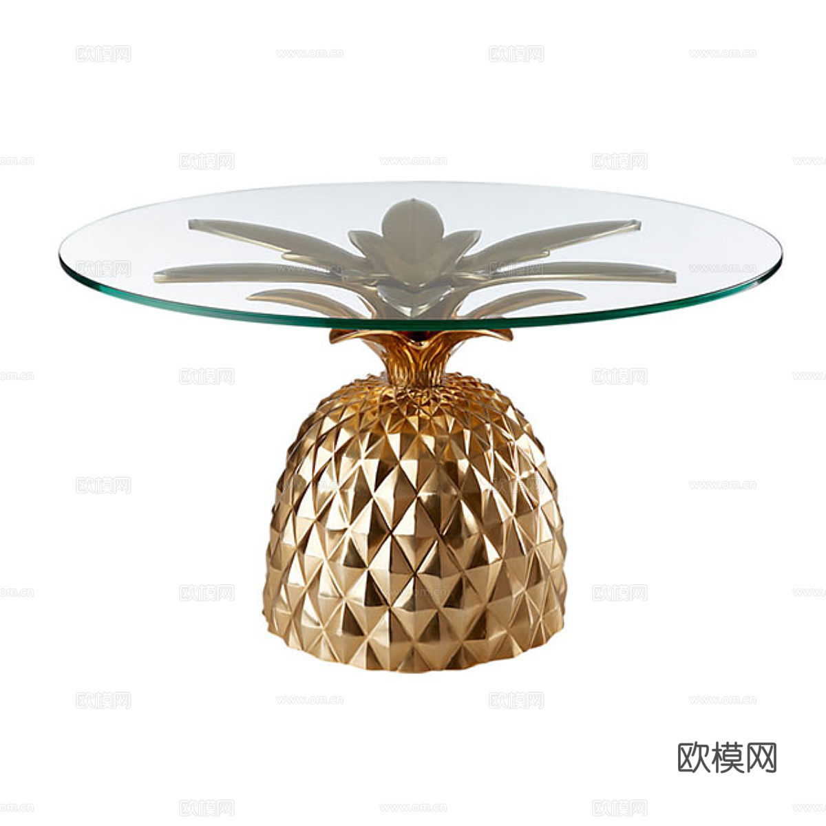 新中式轻奢菠萝金属玻璃茶几3d模型