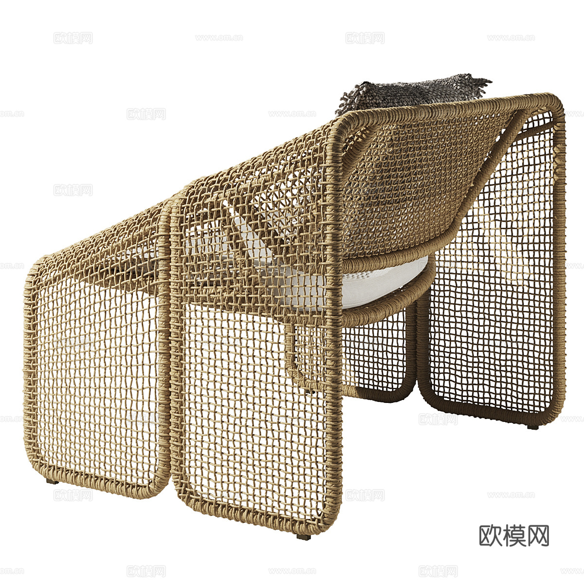 新中式侘寂藤编扶手椅3d模型