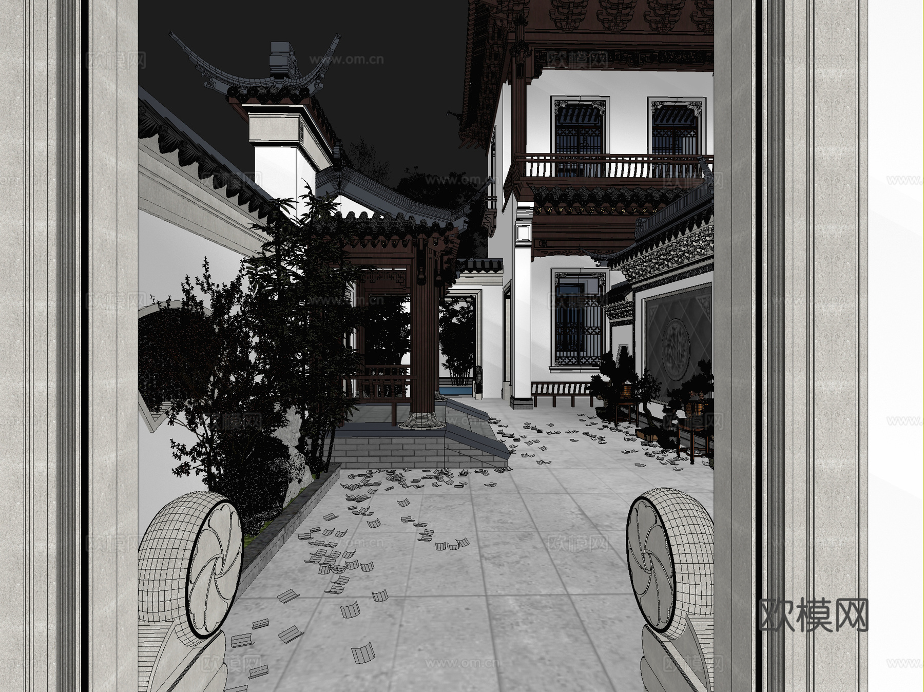 古建 小镇 民宿 中式建筑 四合院 江南 灰派 江南 斗拱3d模型