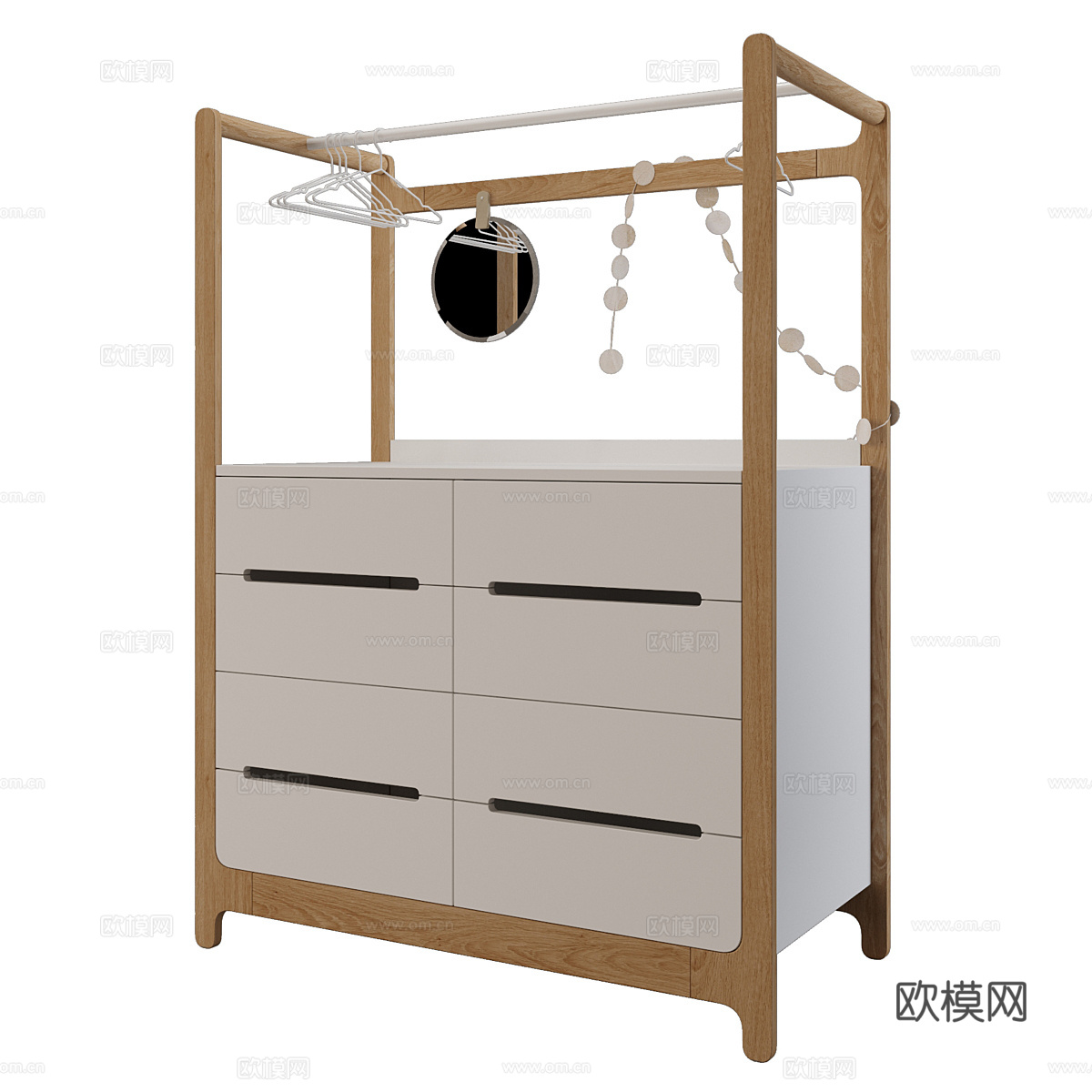 现代北欧原木儿童抽屉柜3d模型