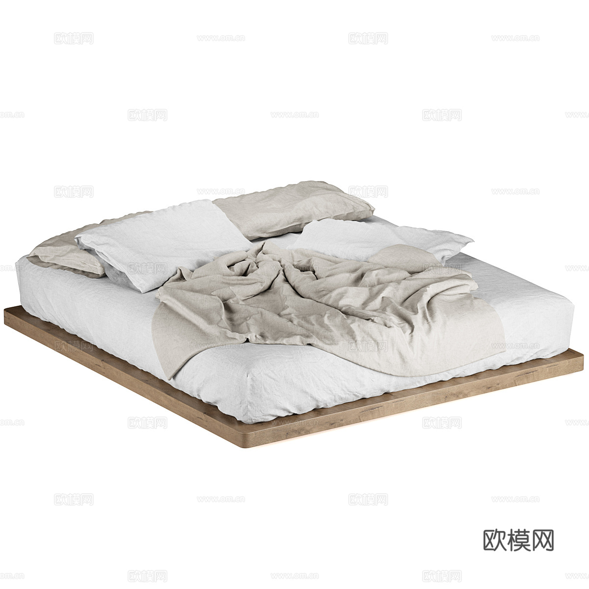 新中式原木风布艺双人床3d模型