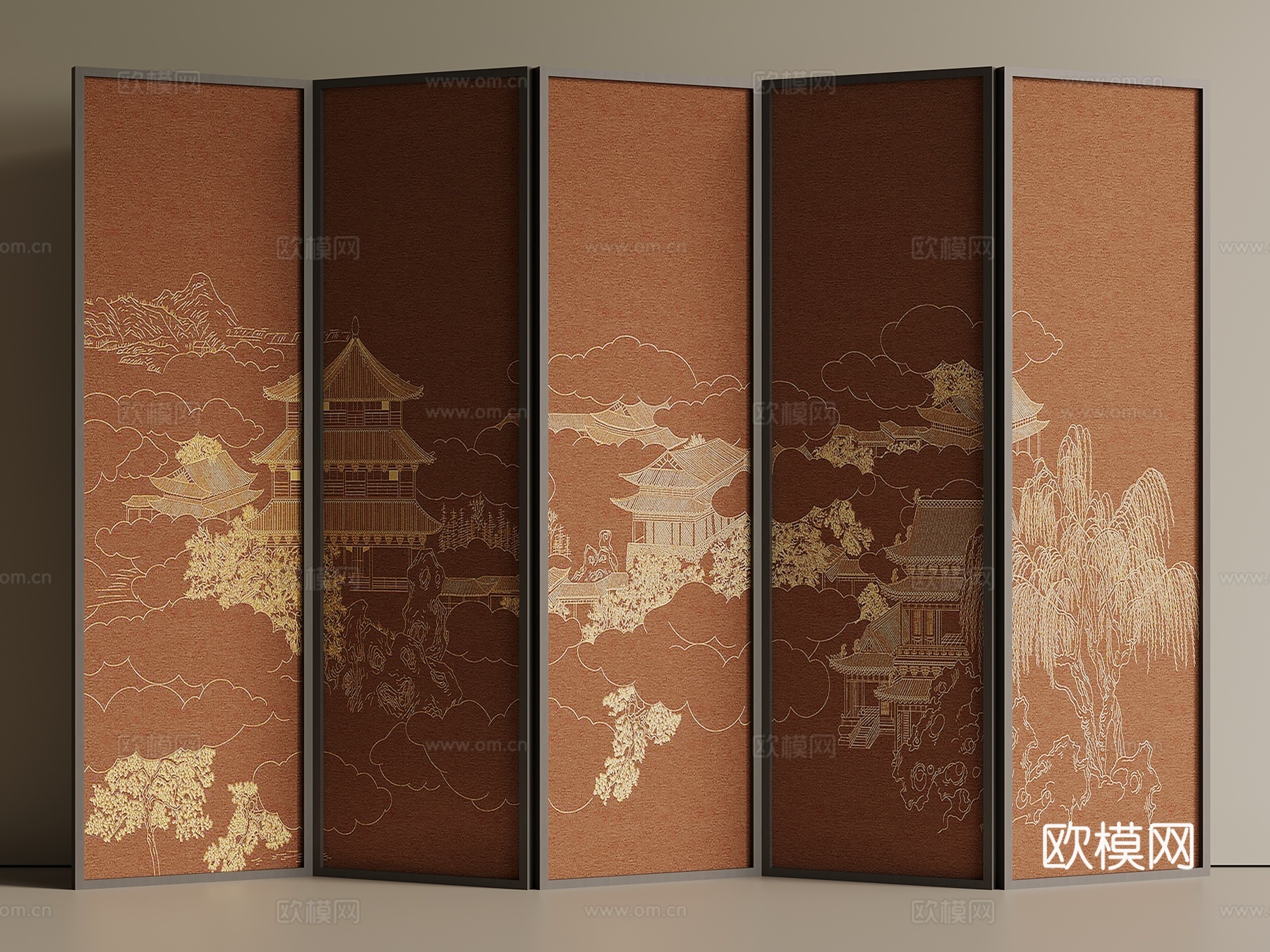 法式 中古 屏风 木屏风su模型