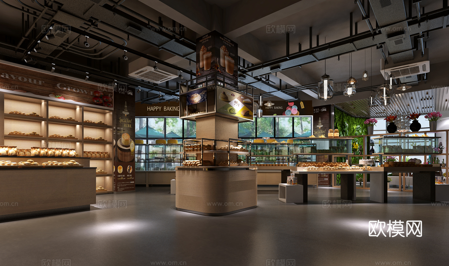 工业风面包店盆栽植物3d模型