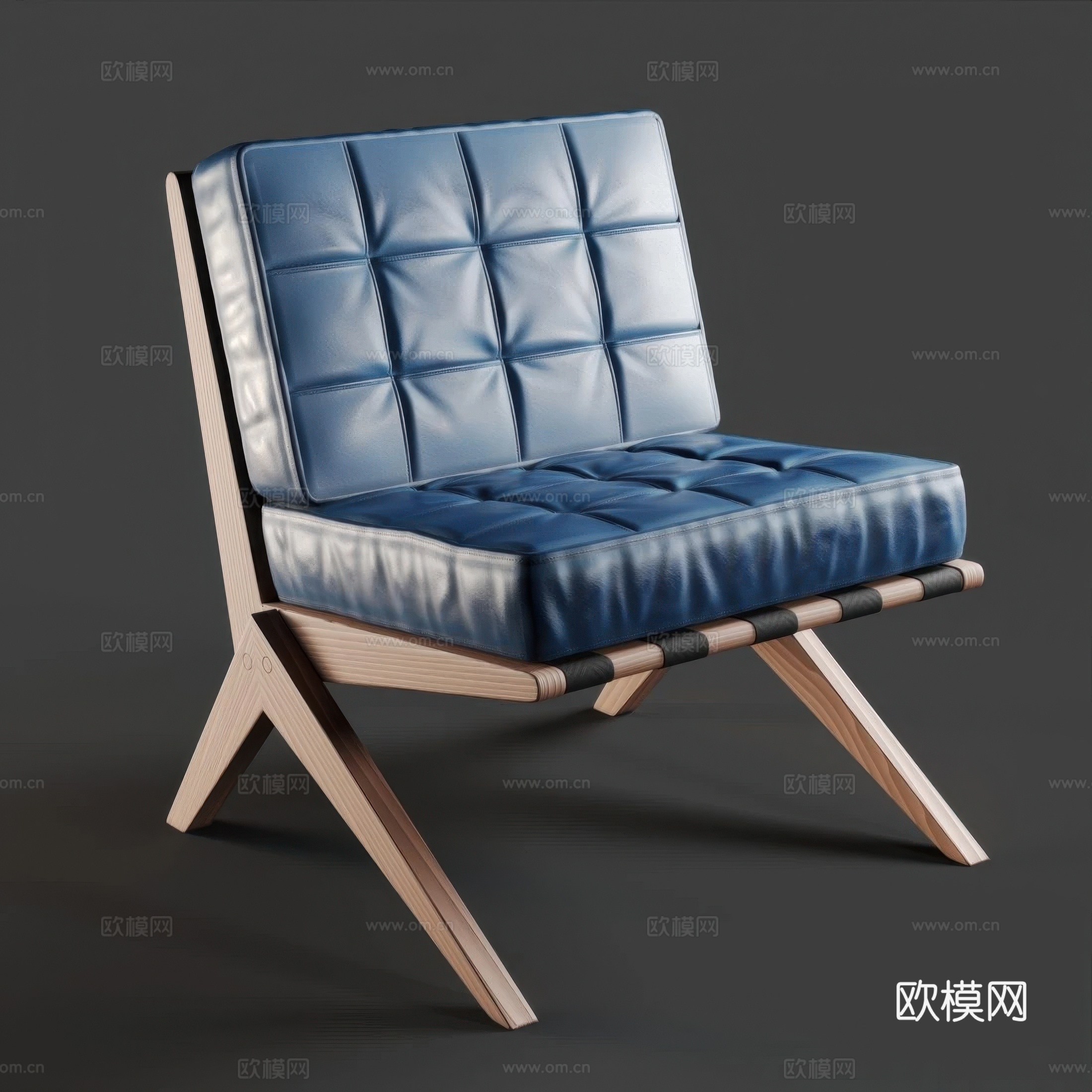 现代意式木质皮革休闲椅3d模型