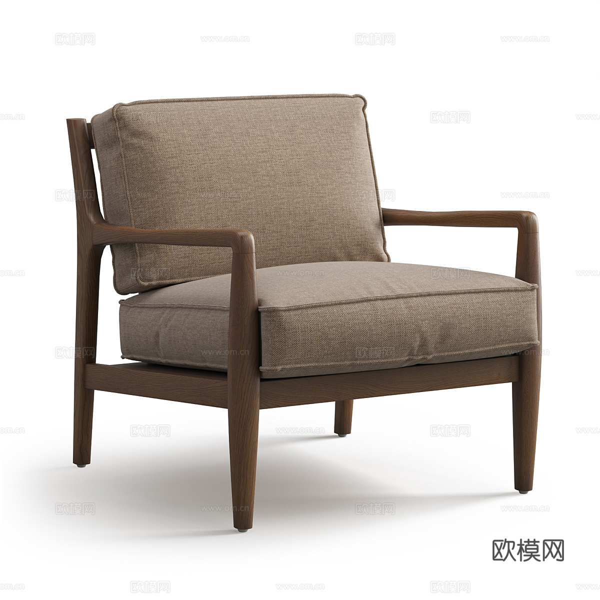 新中式木质布艺扶手椅3d模型