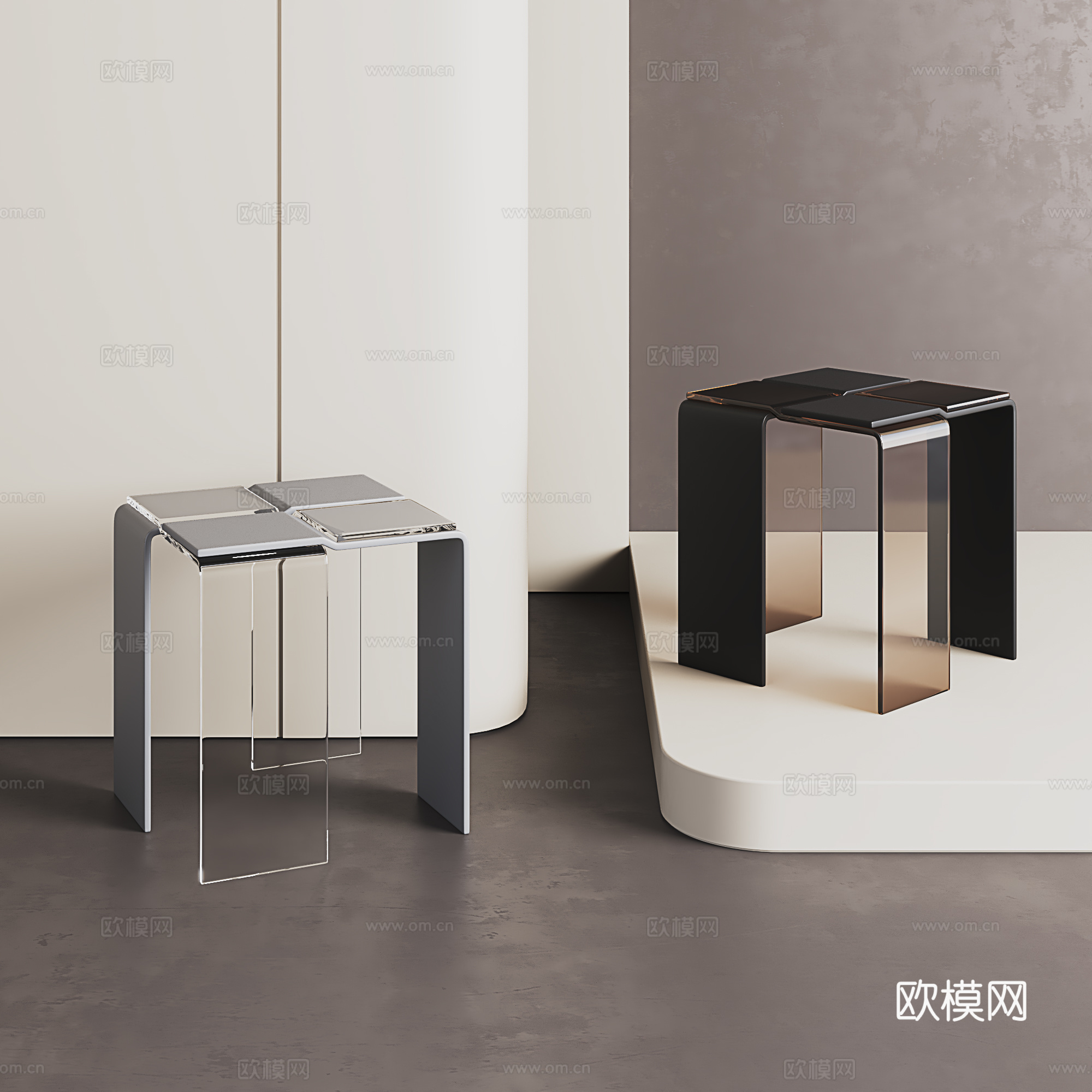现代换鞋凳 亚克力矮凳 小凳子 化妆凳su模型