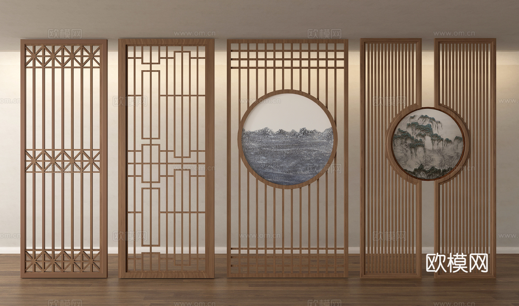 中式花格屏风 隔断su模型