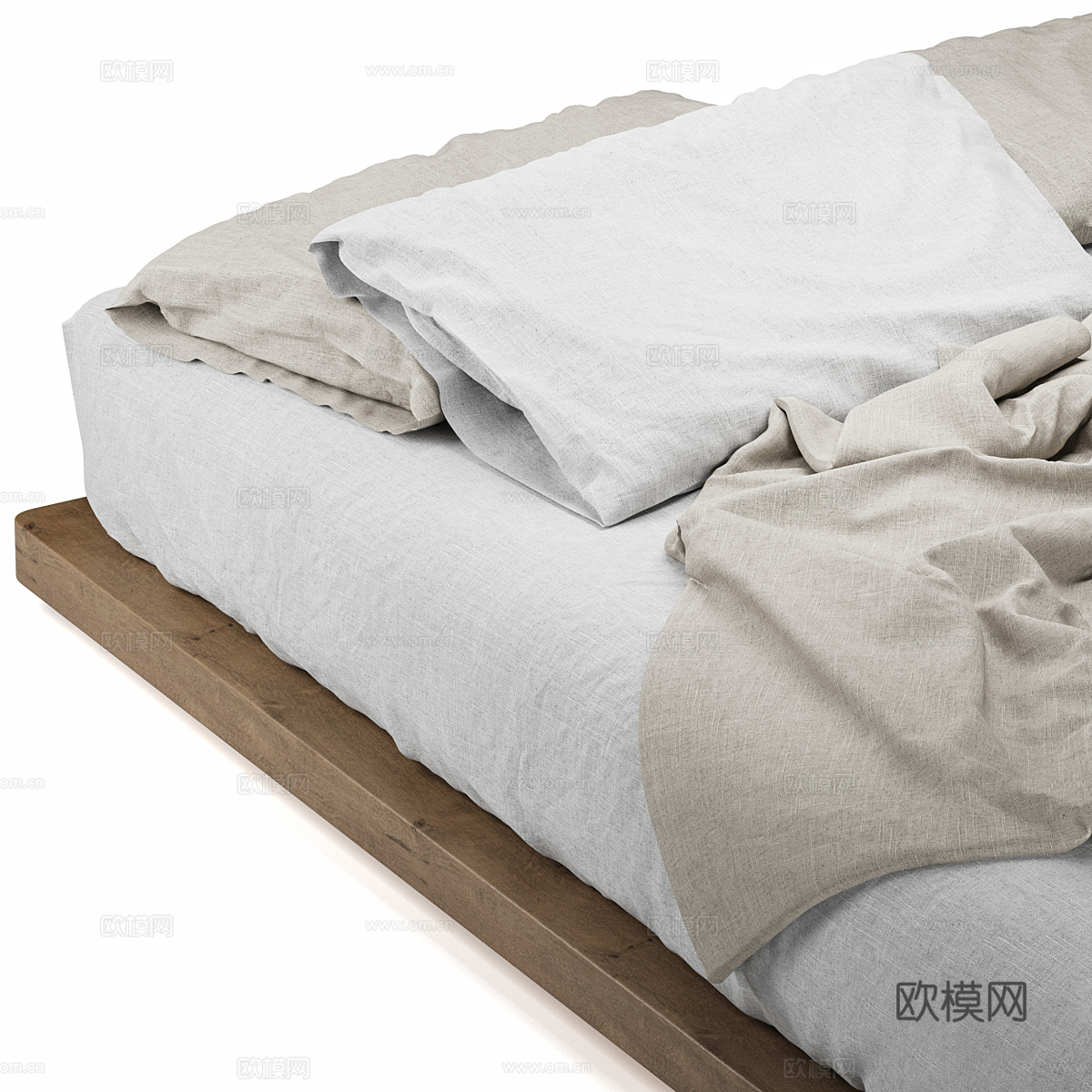 新中式原木风布艺双人床3d模型
