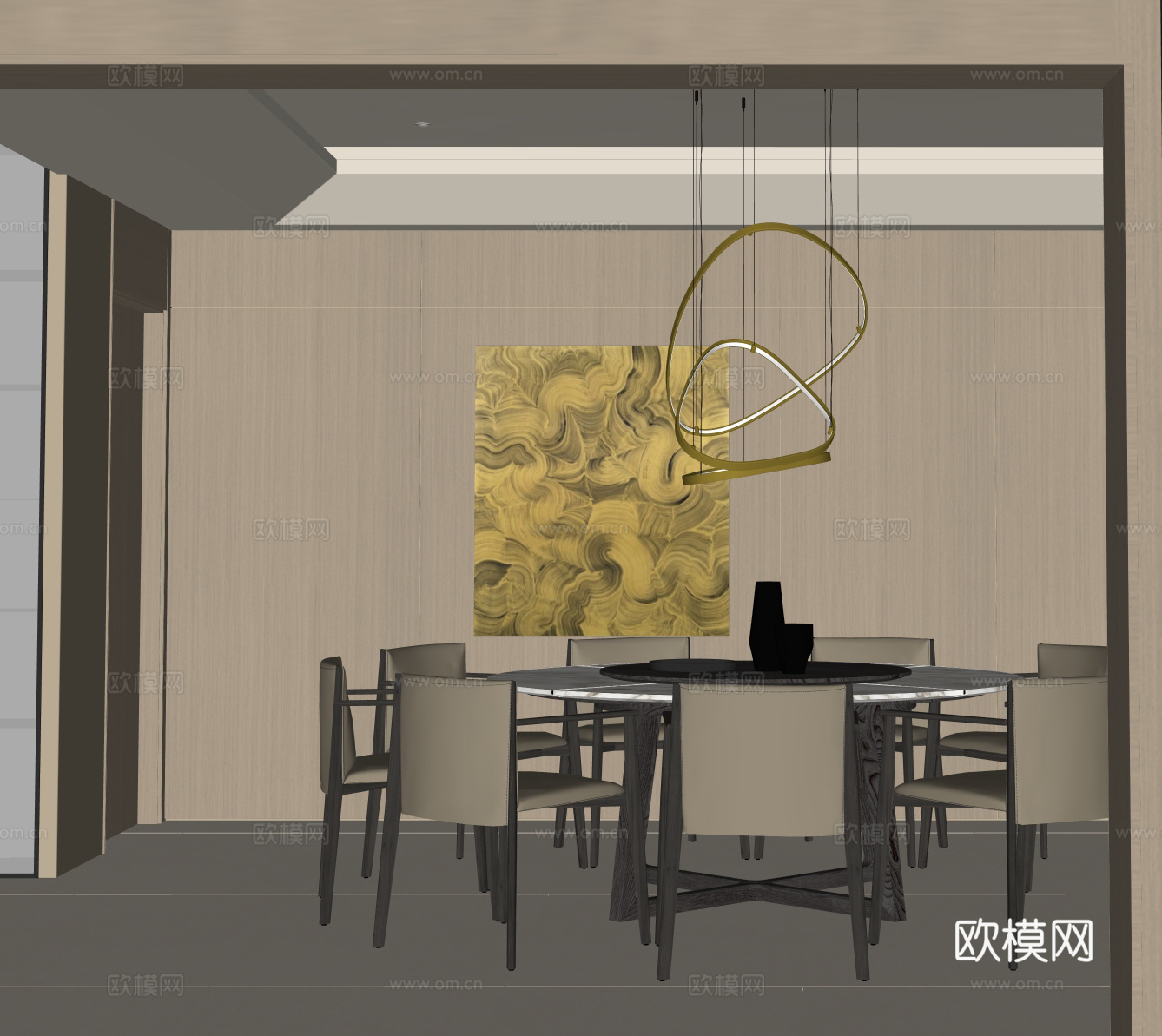 奶油风餐厅su模型