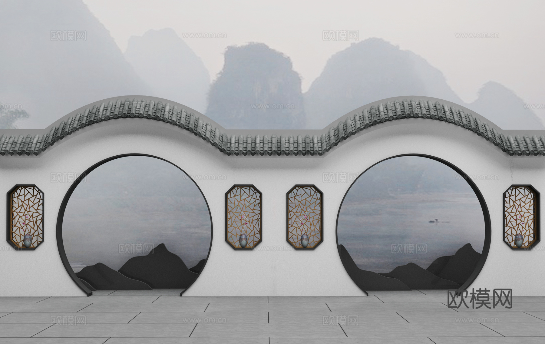 庭院景观围墙3d模型