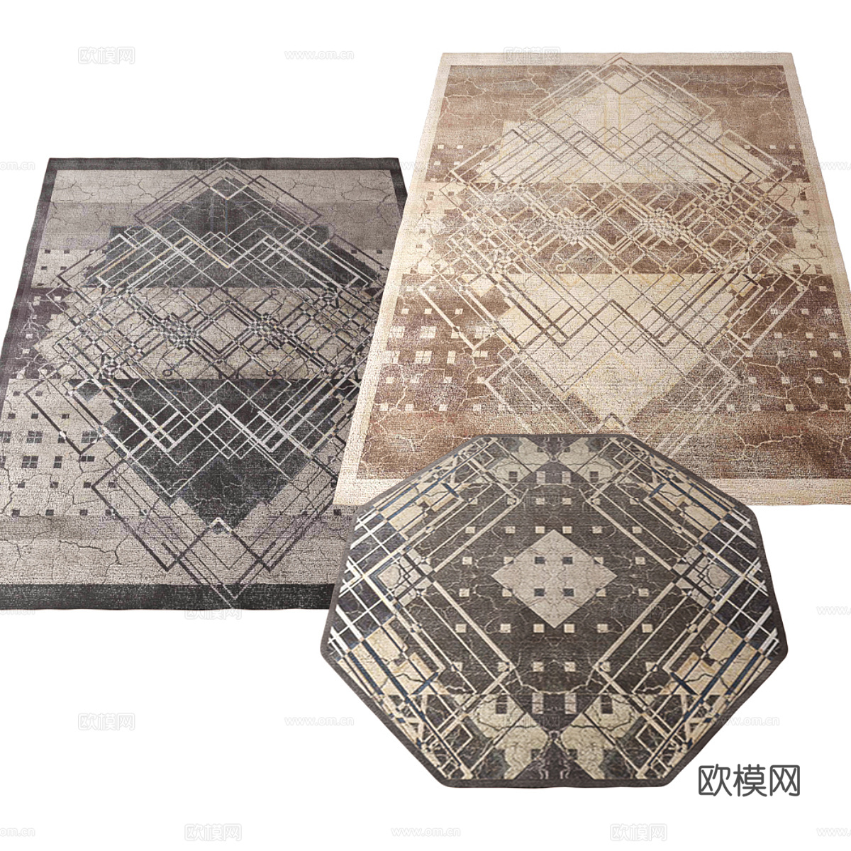 美式复古布艺地毯3d模型