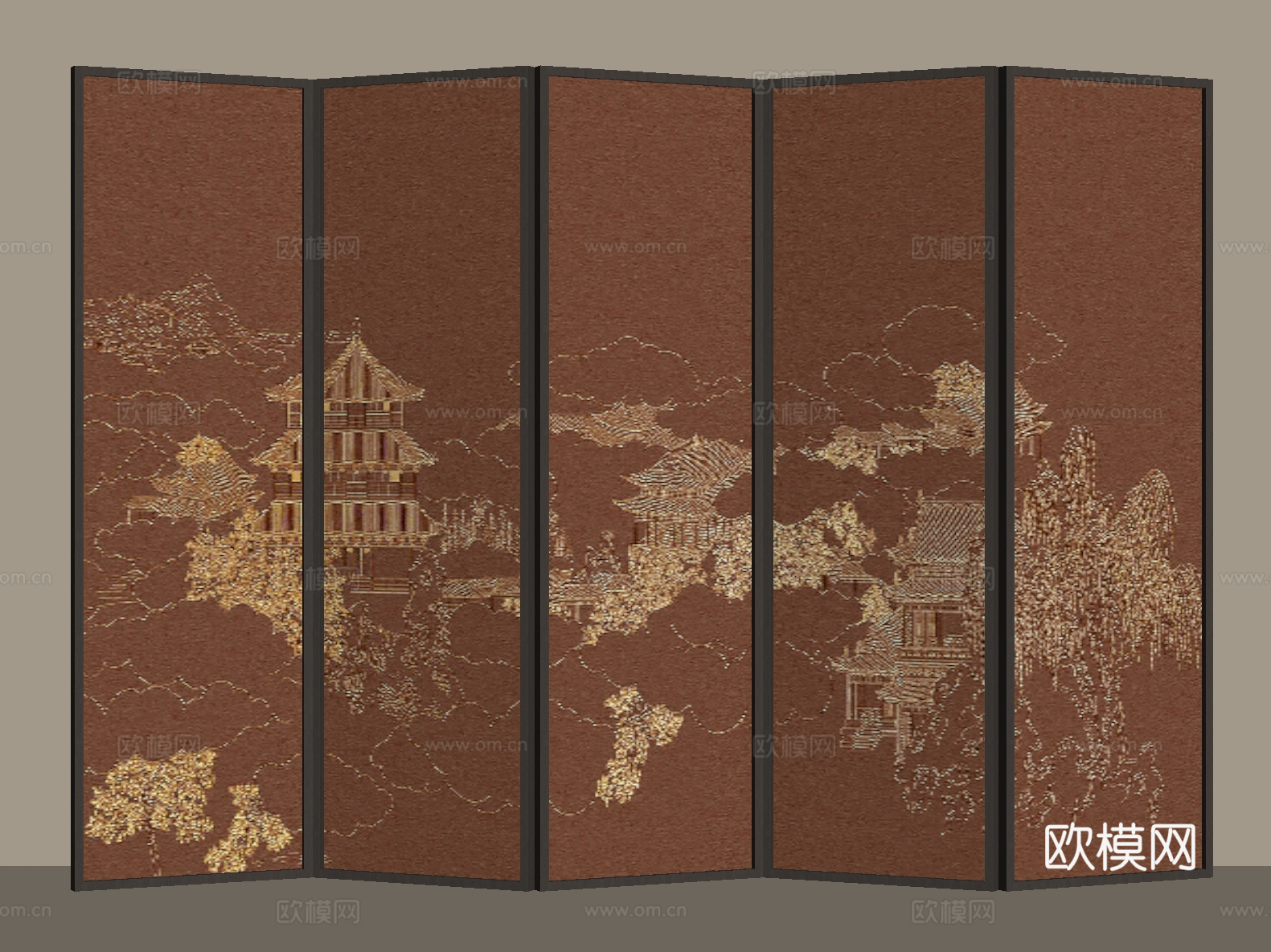 法式 中古 屏风 木屏风su模型