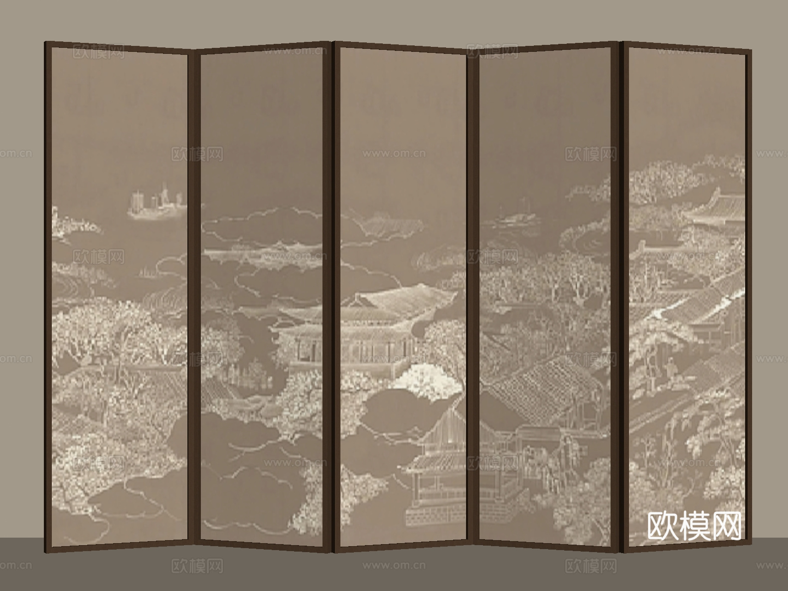 新中式 屏风 木屏风su模型