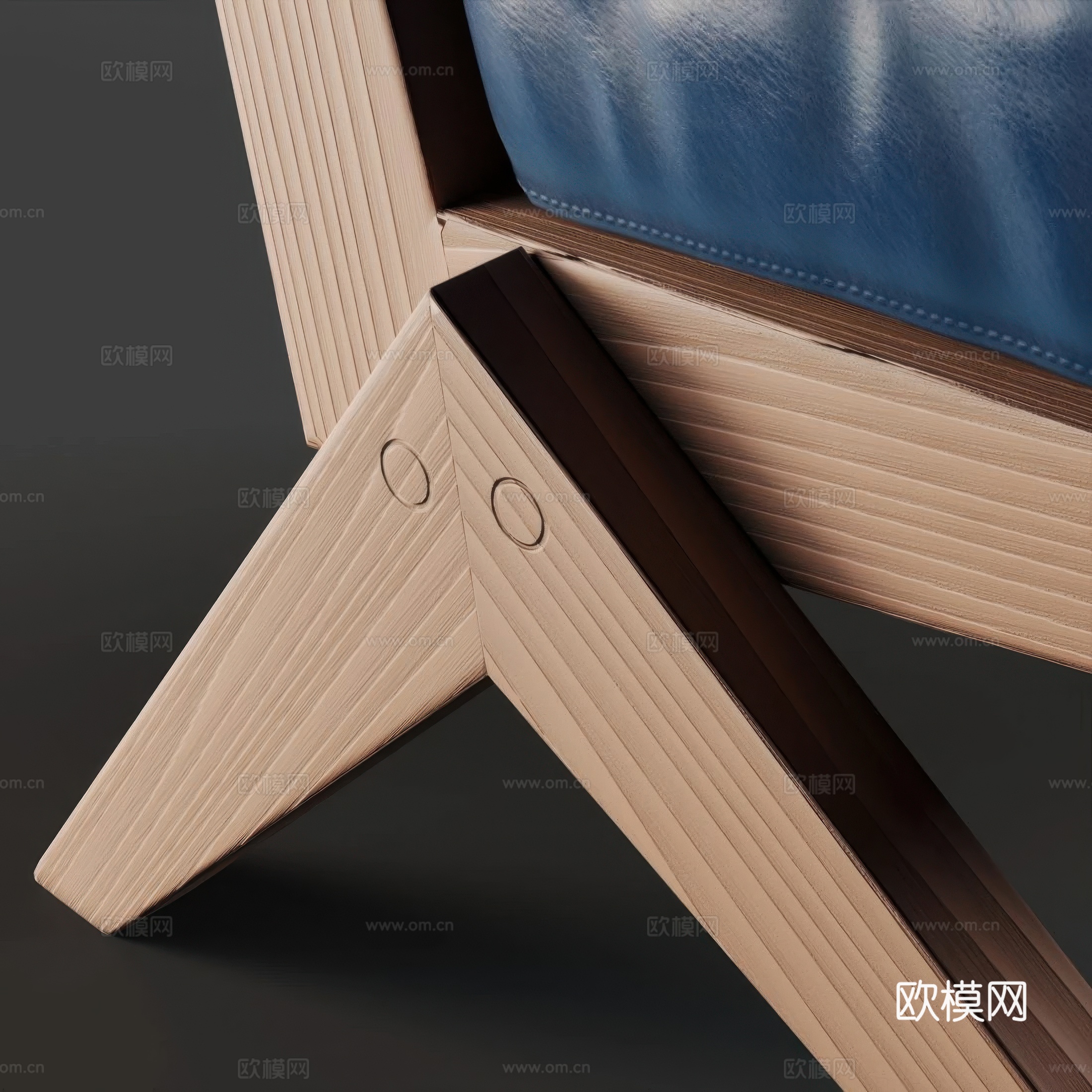 现代意式木质皮革休闲椅3d模型