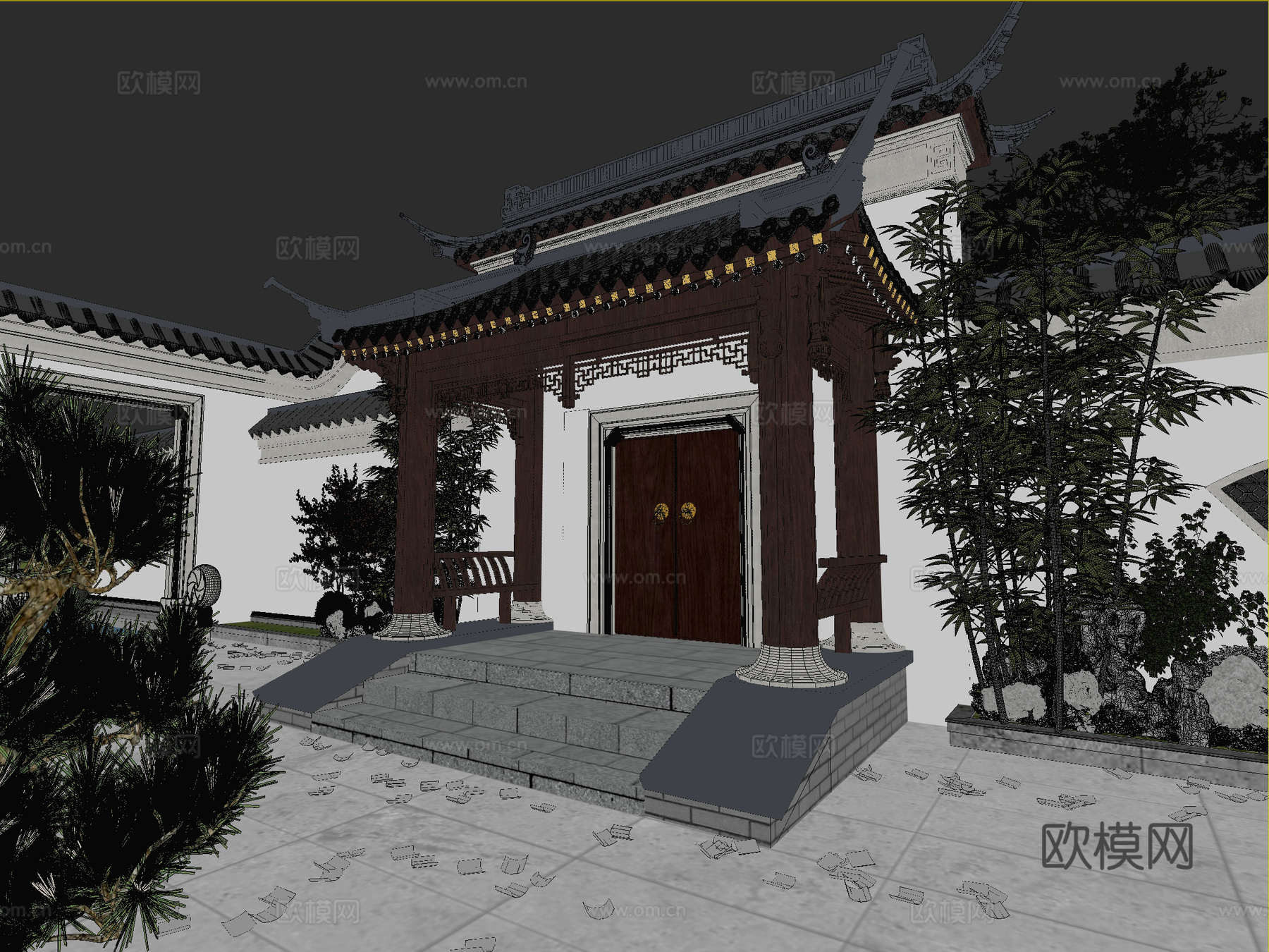 古建 小镇 民宿 中式建筑 四合院 江南 灰派 江南 斗拱3d模型