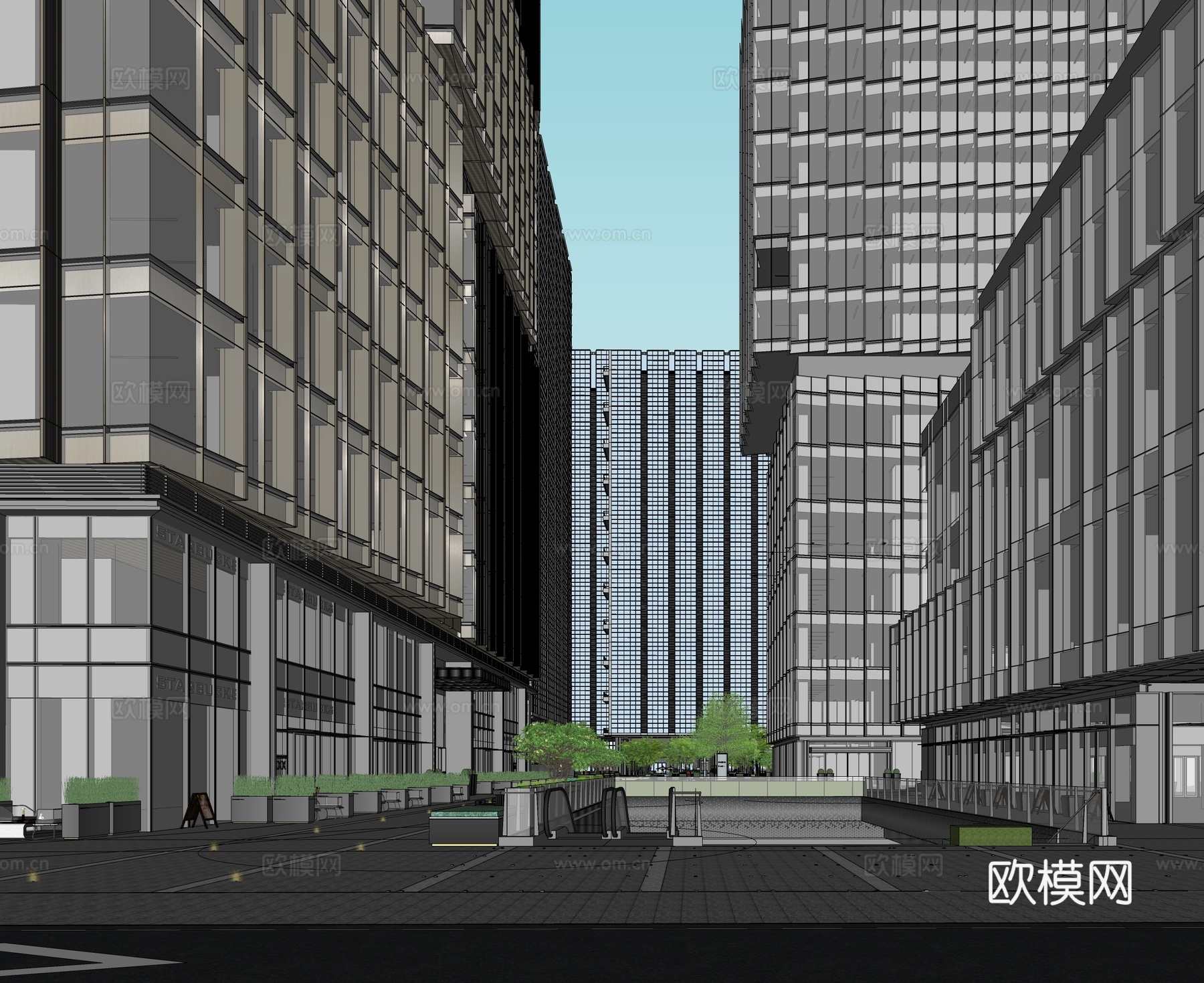 现代办公景观 办公园区 办公绿化 商办景观设计 工业园景su模型
