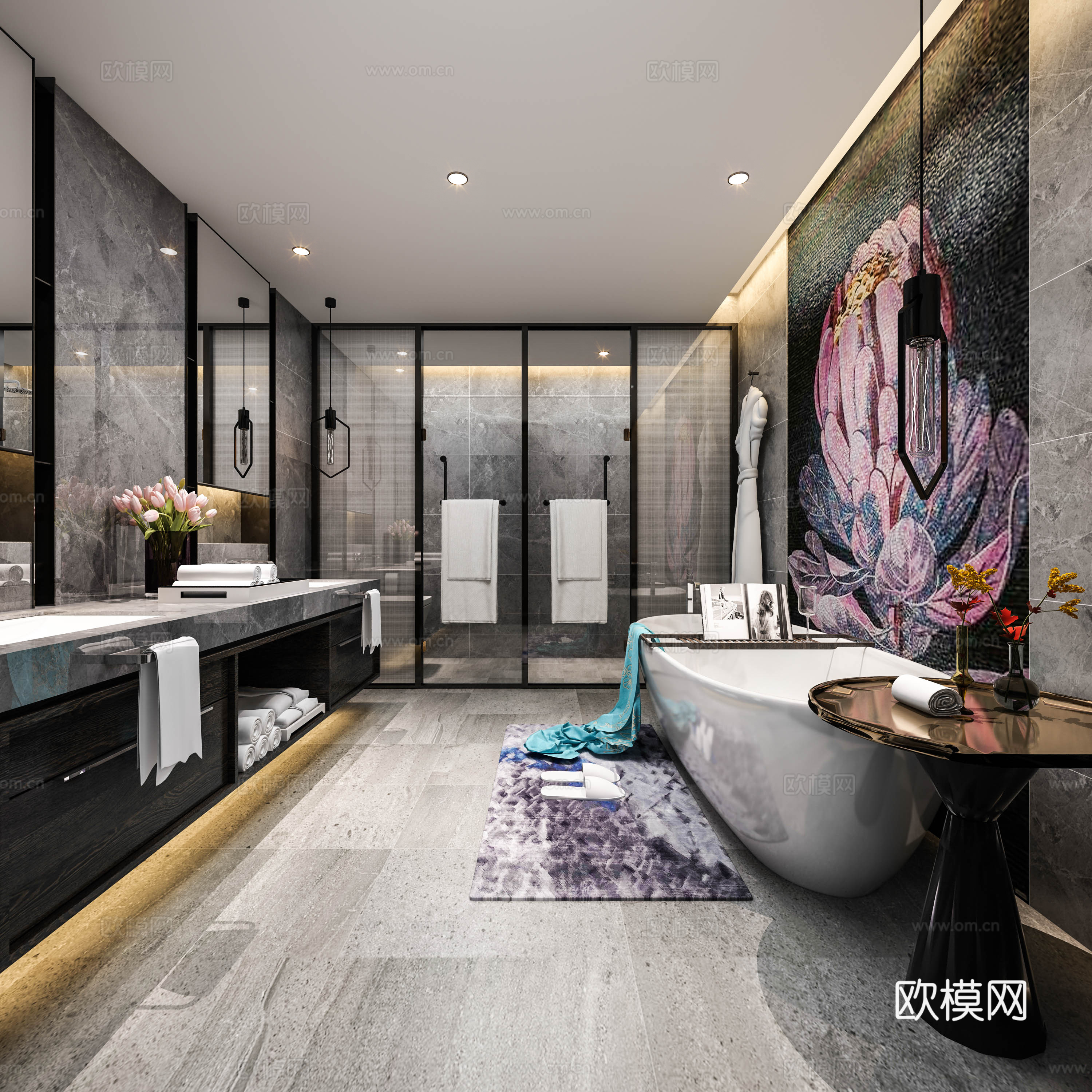 现代浴室卫生间  洗手台 浴缸 背景墙3d模型
