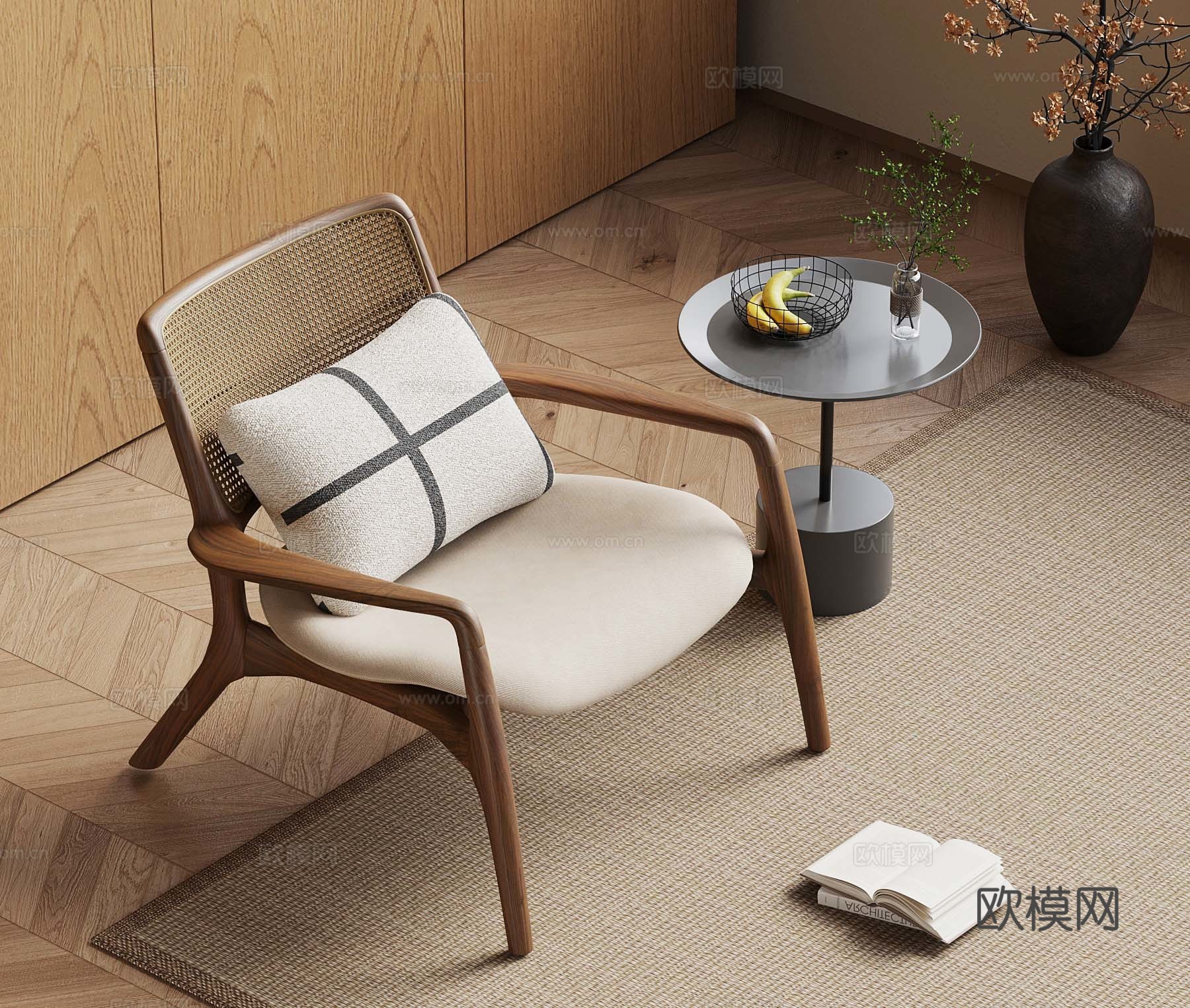 法式中古风休闲椅 藤编休闲椅su模型