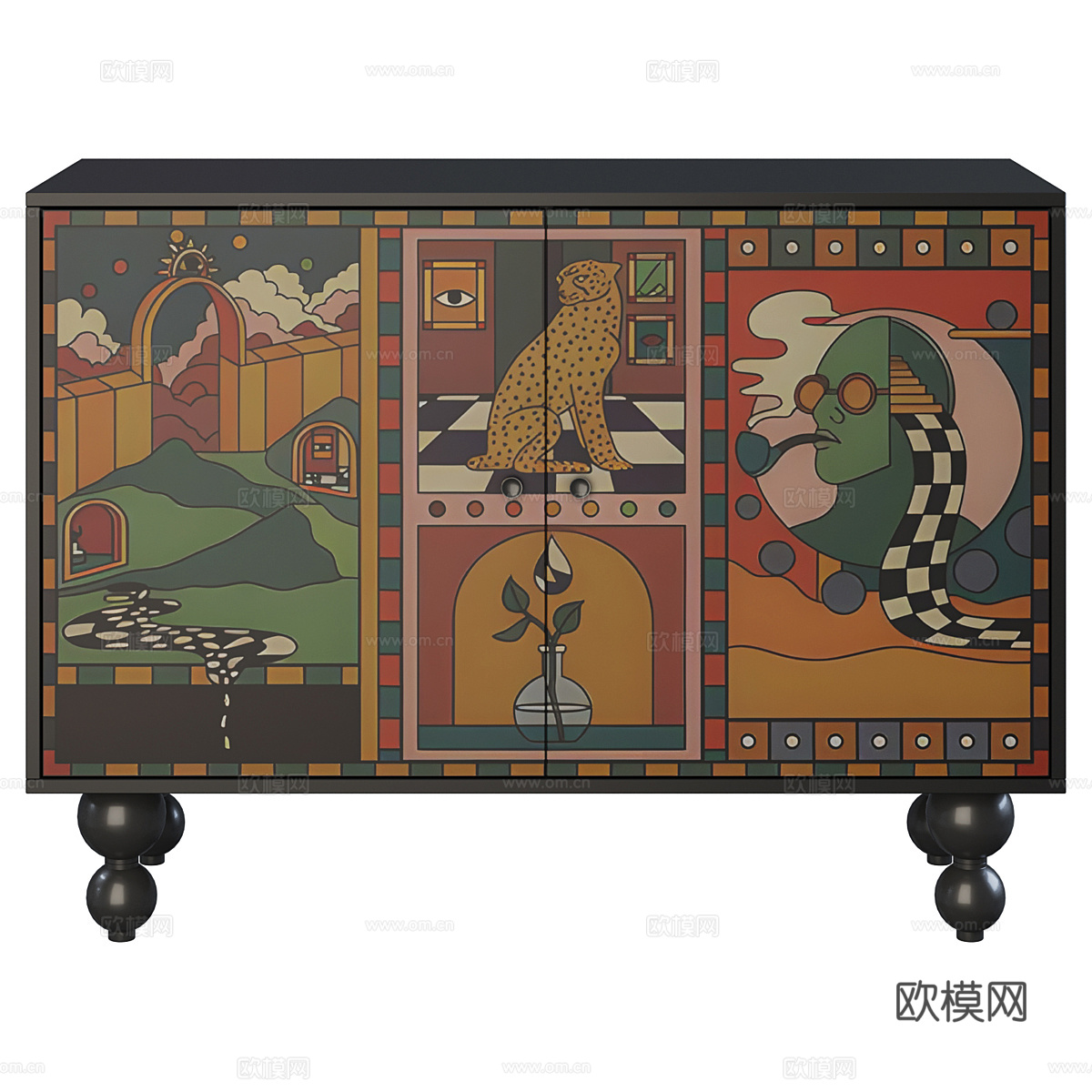 新中式中古风装饰斗柜 边柜 矮柜3d模型