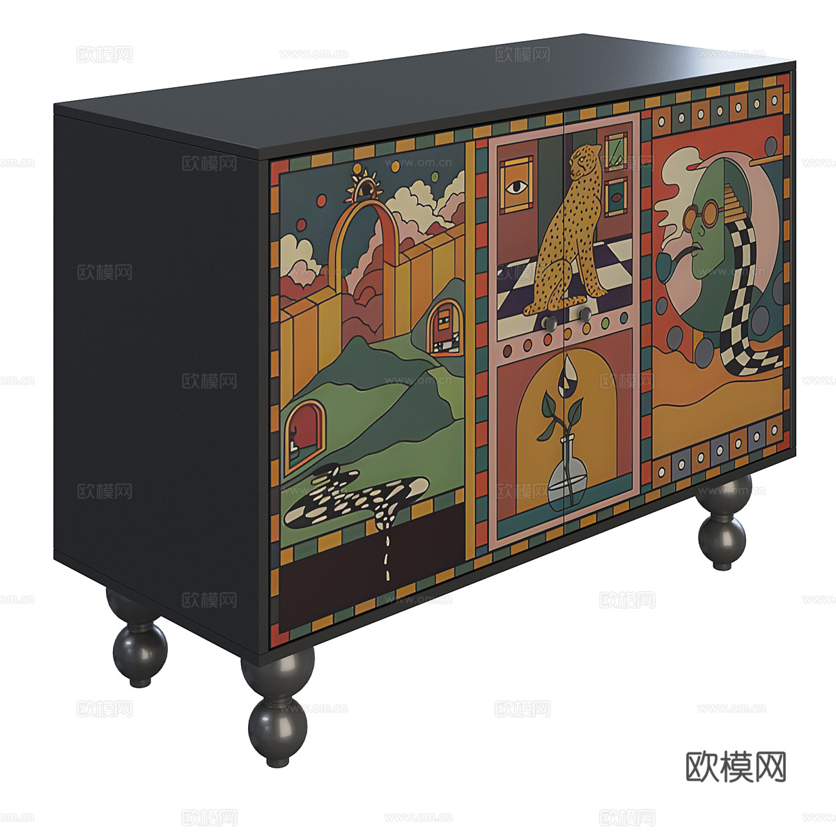新中式中古风装饰斗柜 边柜 矮柜3d模型
