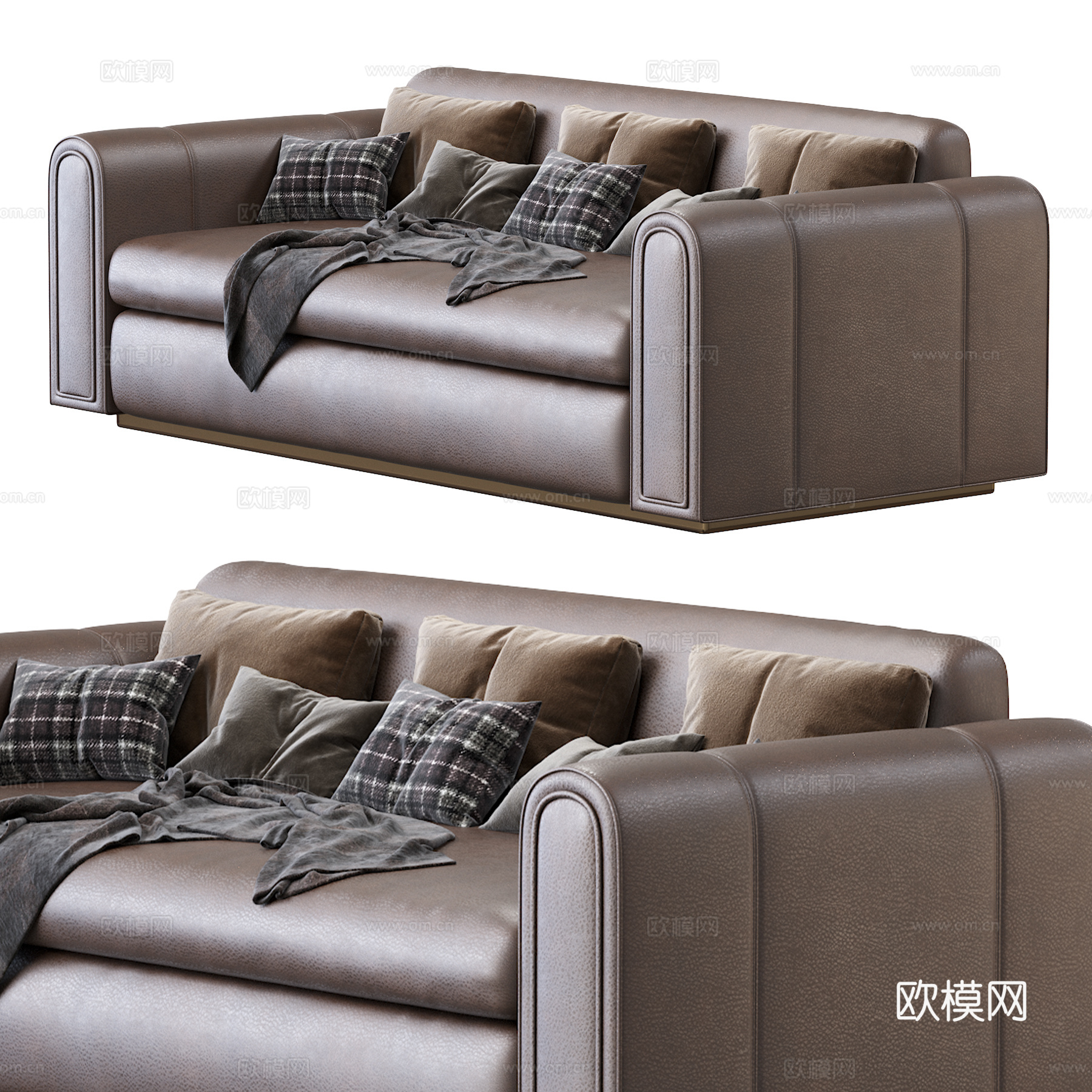 现代意式皮革休闲沙发3d模型