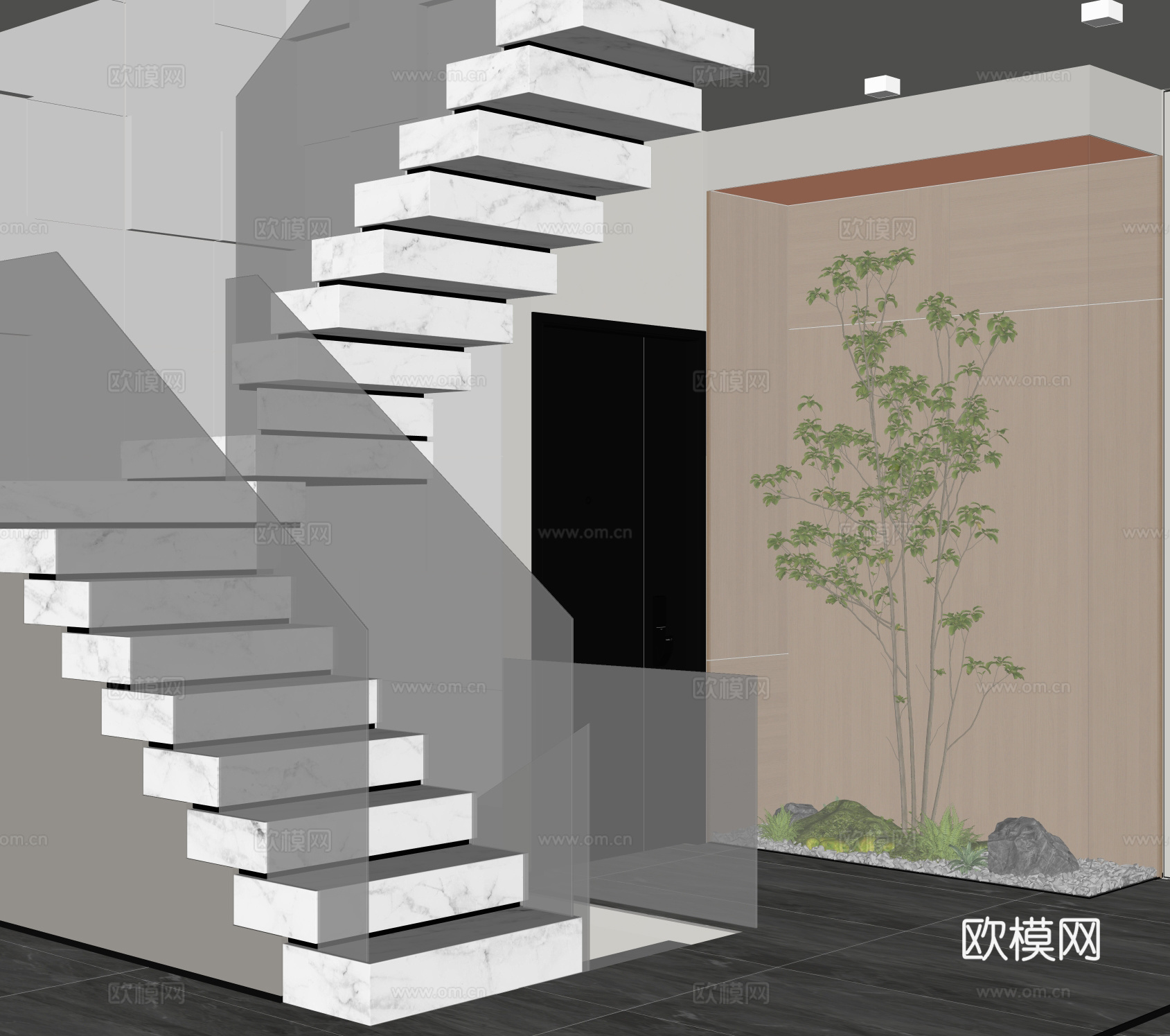 现代楼梯 植物造景 景观绿植su模型