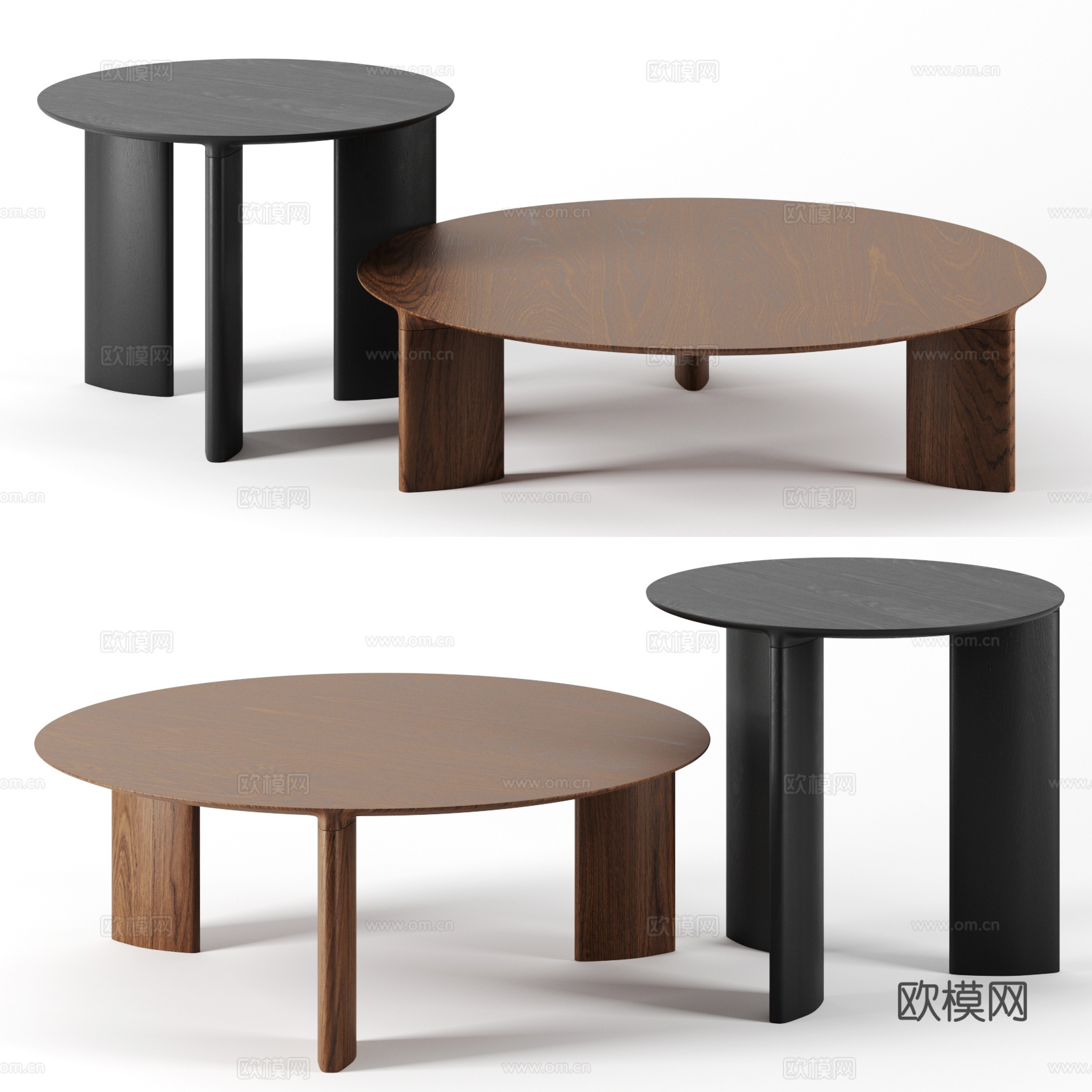 现代意式实木圆茶几3d模型