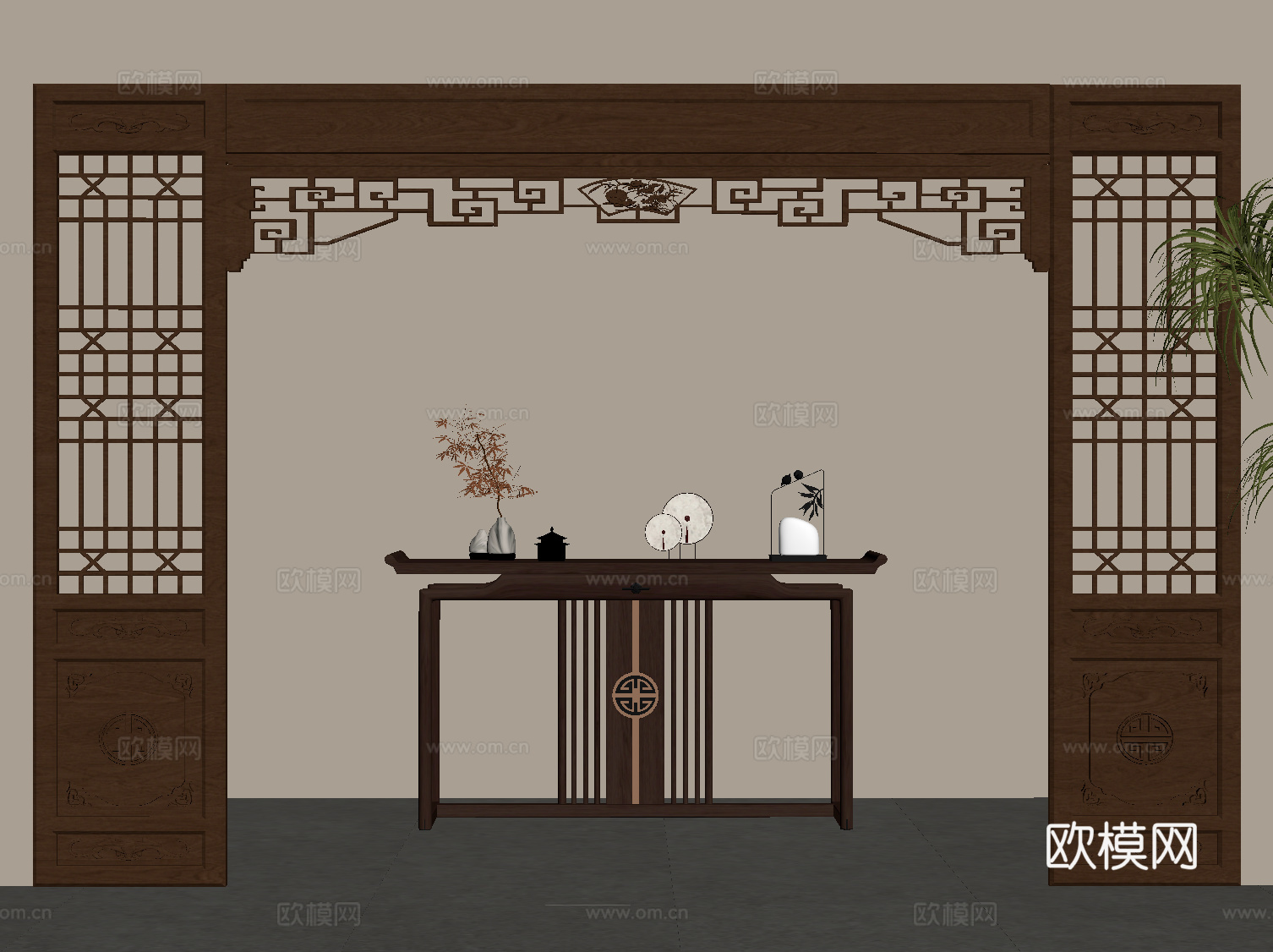 新中式门套 垭口 隔断 端景台su模型