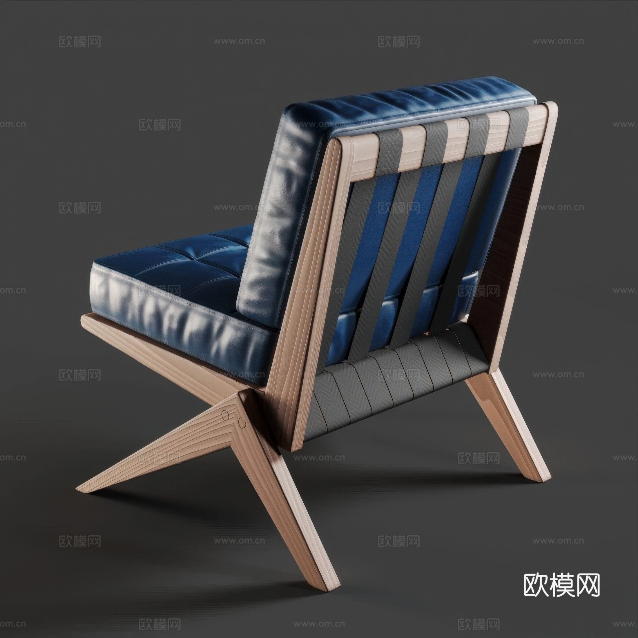 现代意式木质皮革休闲椅3d模型